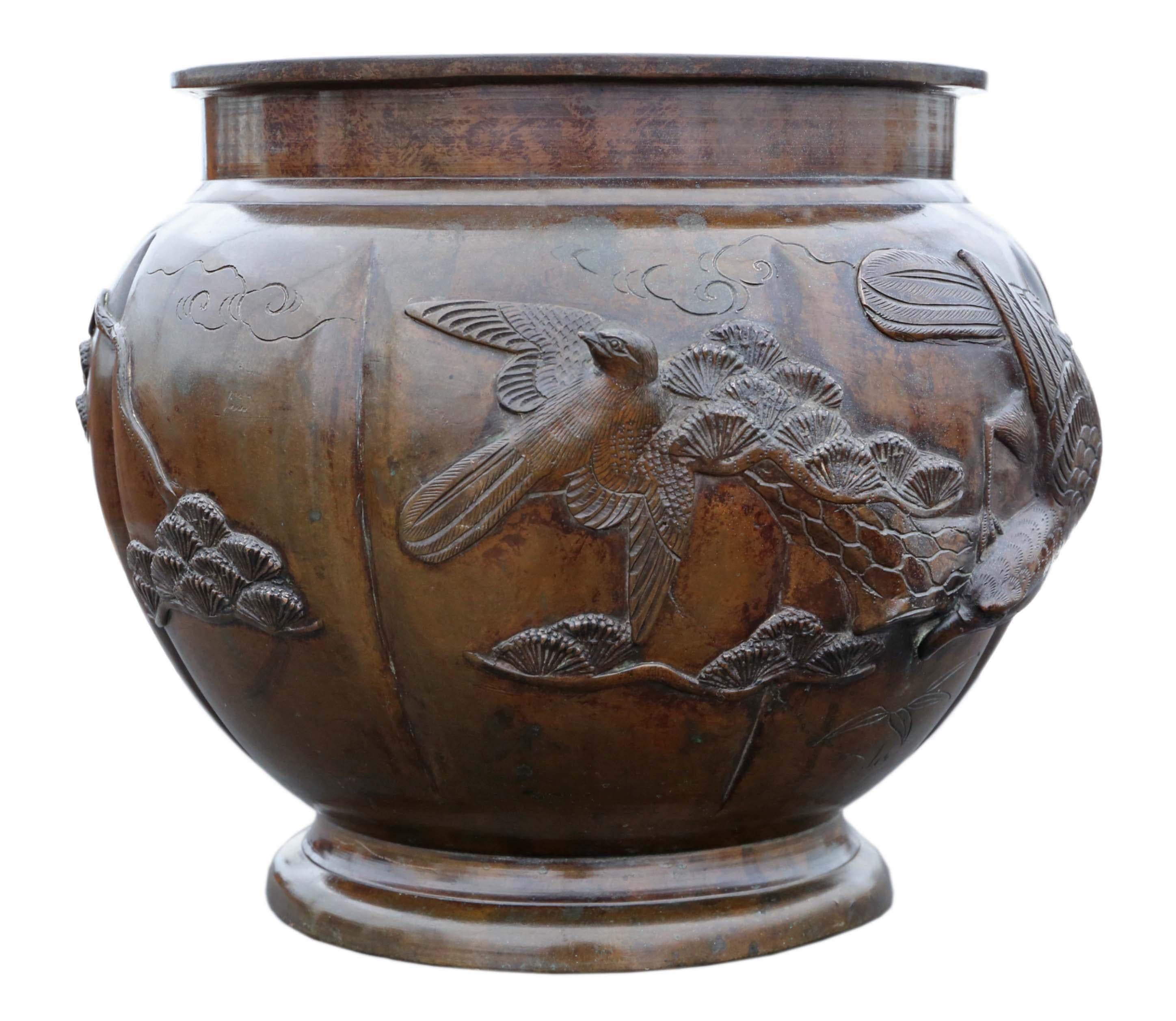 Antique Large Oriental Japanese Bronze Jardinière Planter Bowl Meiji 3
