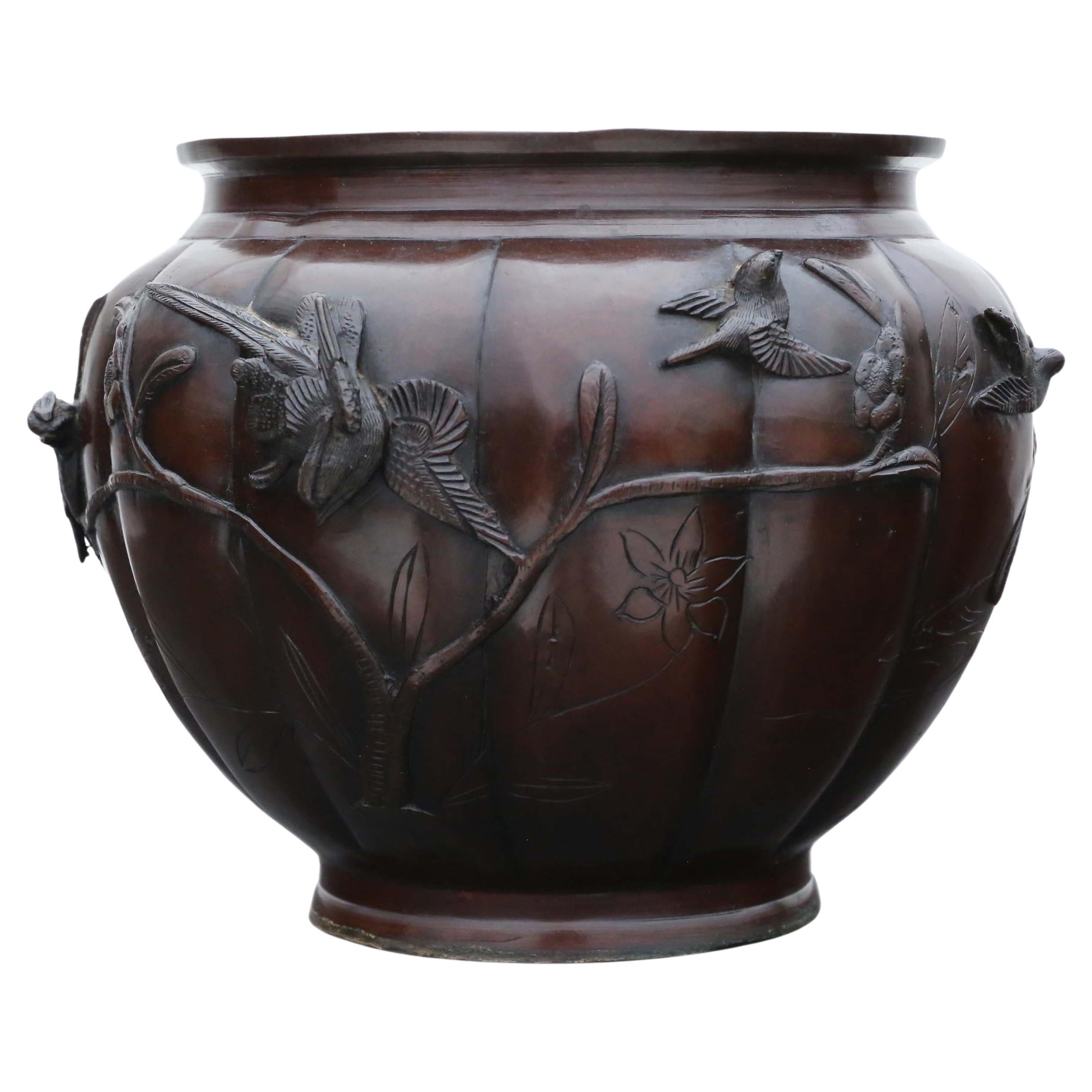 Antique Large Oriental Japanese Bronze Jardinière Planter Bowl Meiji For Sale