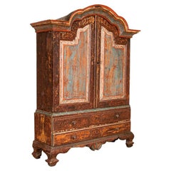 Antique Large Original Painted Baroque Cabinet Dated 1782 from Sweden