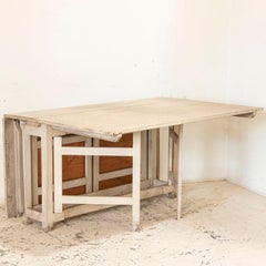 Antique Large Original White Painted Gate Leg Drop Leaf Table from Sweden