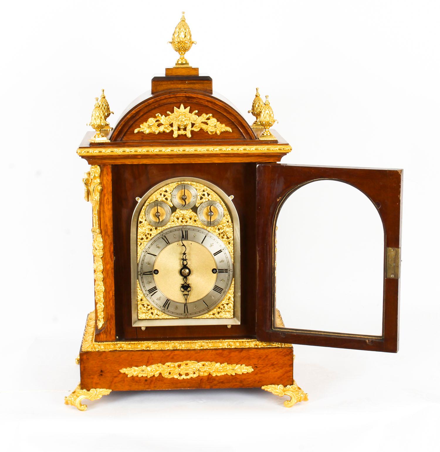 Antique Ormolu Mounted Oak Gilt Bronze Chiming Bracket Clock 19th Century 4