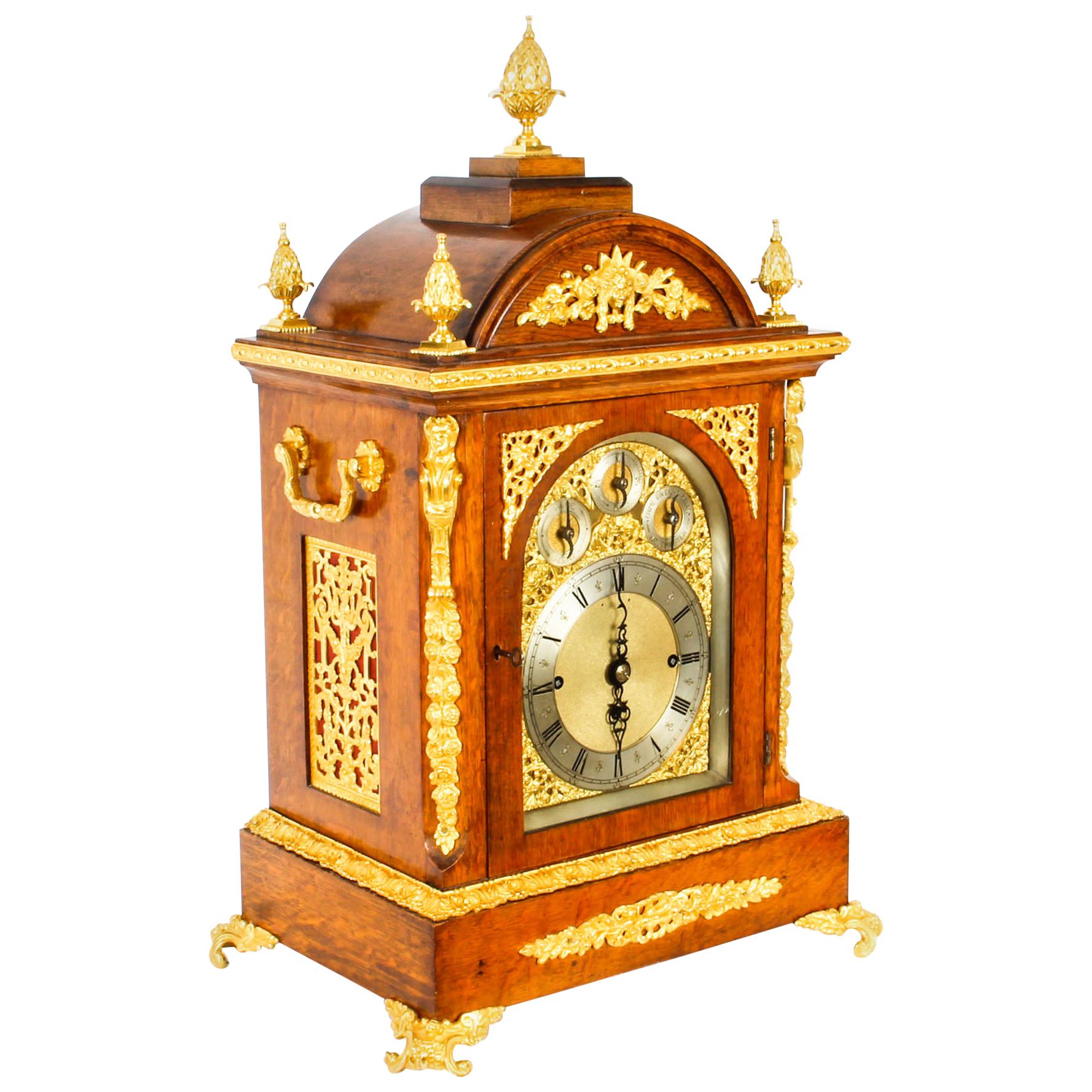 Antique Ormolu Mounted Oak Gilt Bronze Chiming Bracket Clock 19th Century