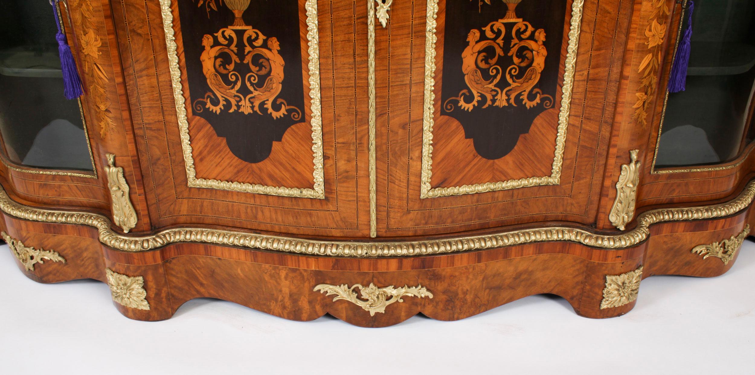 Antique Large Ormolu Mounted Walnut & Marquetry Serpentine Credenza 19th C For Sale 6