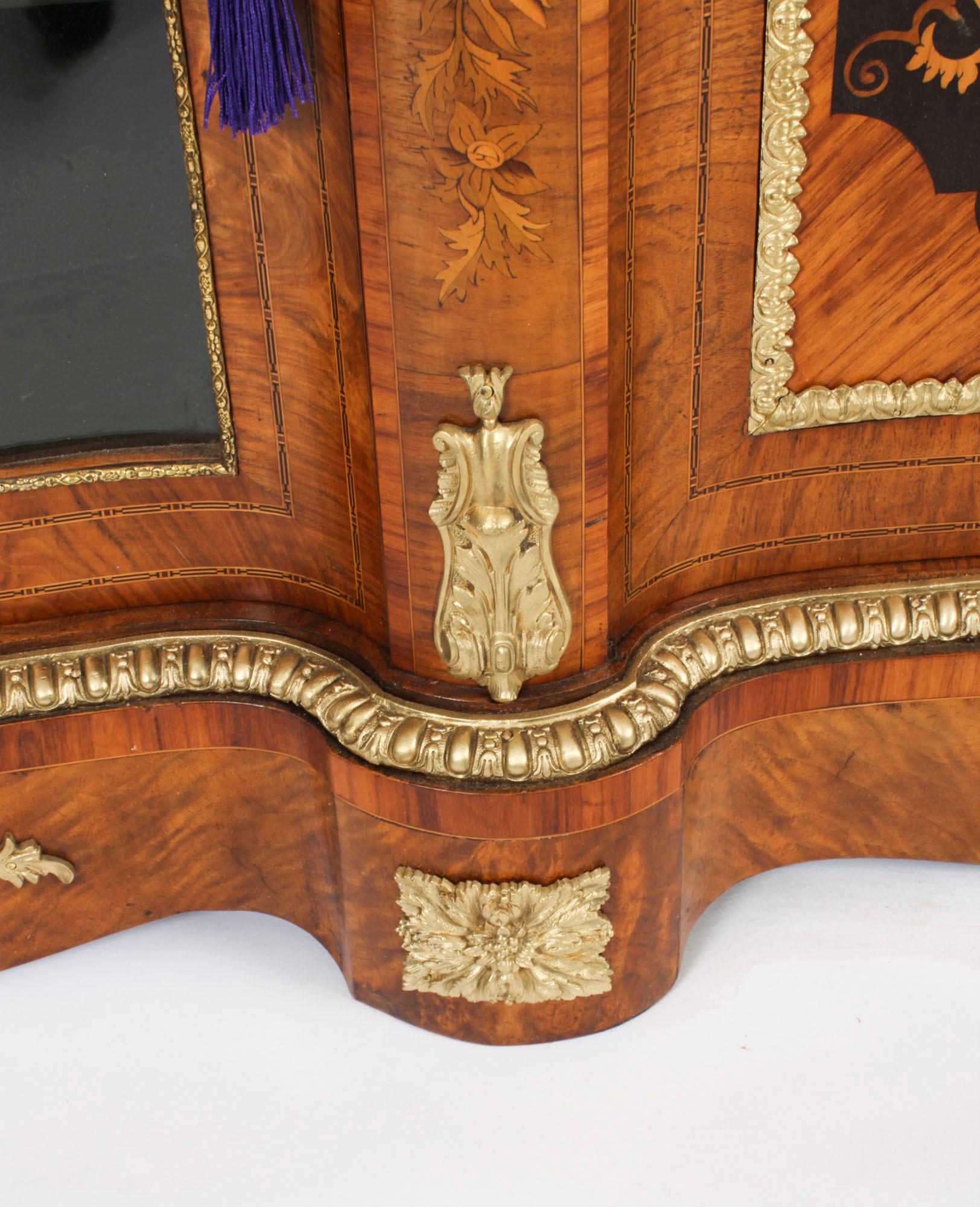 Antique Large Ormolu Mounted Walnut & Marquetry Serpentine Credenza 19th C For Sale 7