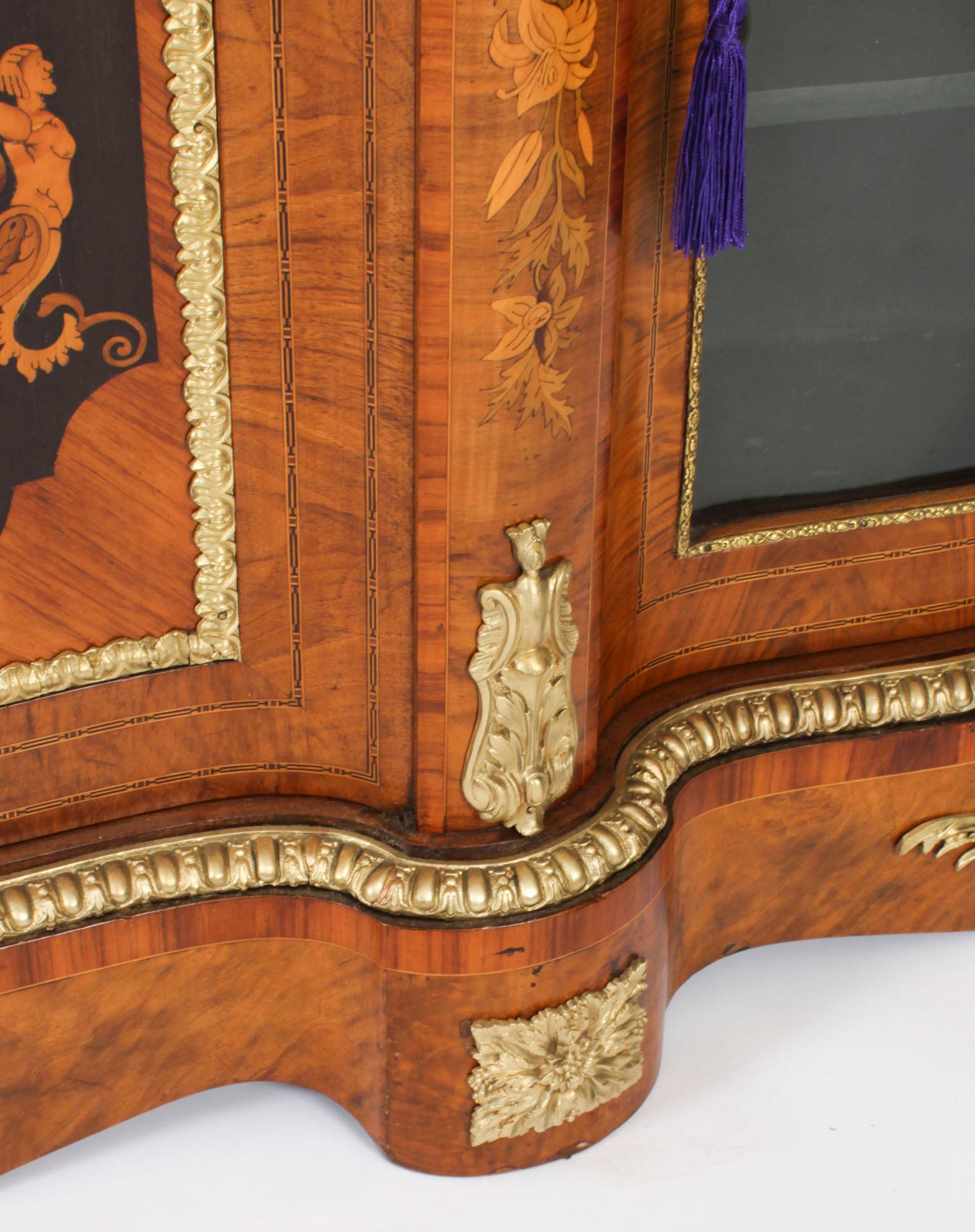 Antique Large Ormolu Mounted Walnut & Marquetry Serpentine Credenza 19th C For Sale 8