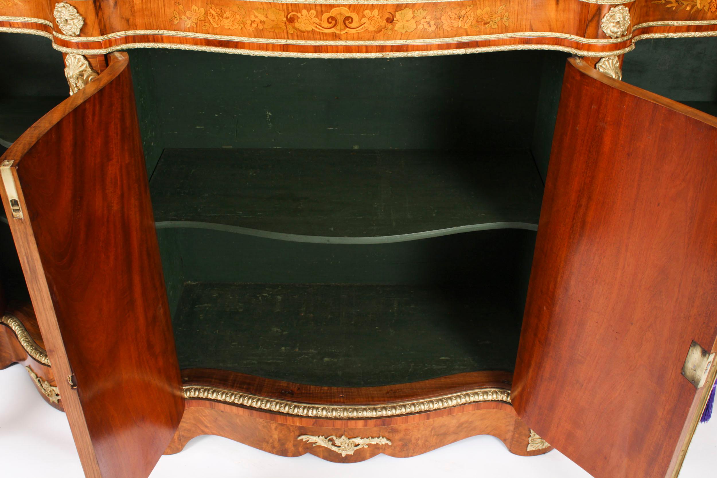 Antique Large Ormolu Mounted Walnut & Marquetry Serpentine Credenza 19th C For Sale 10