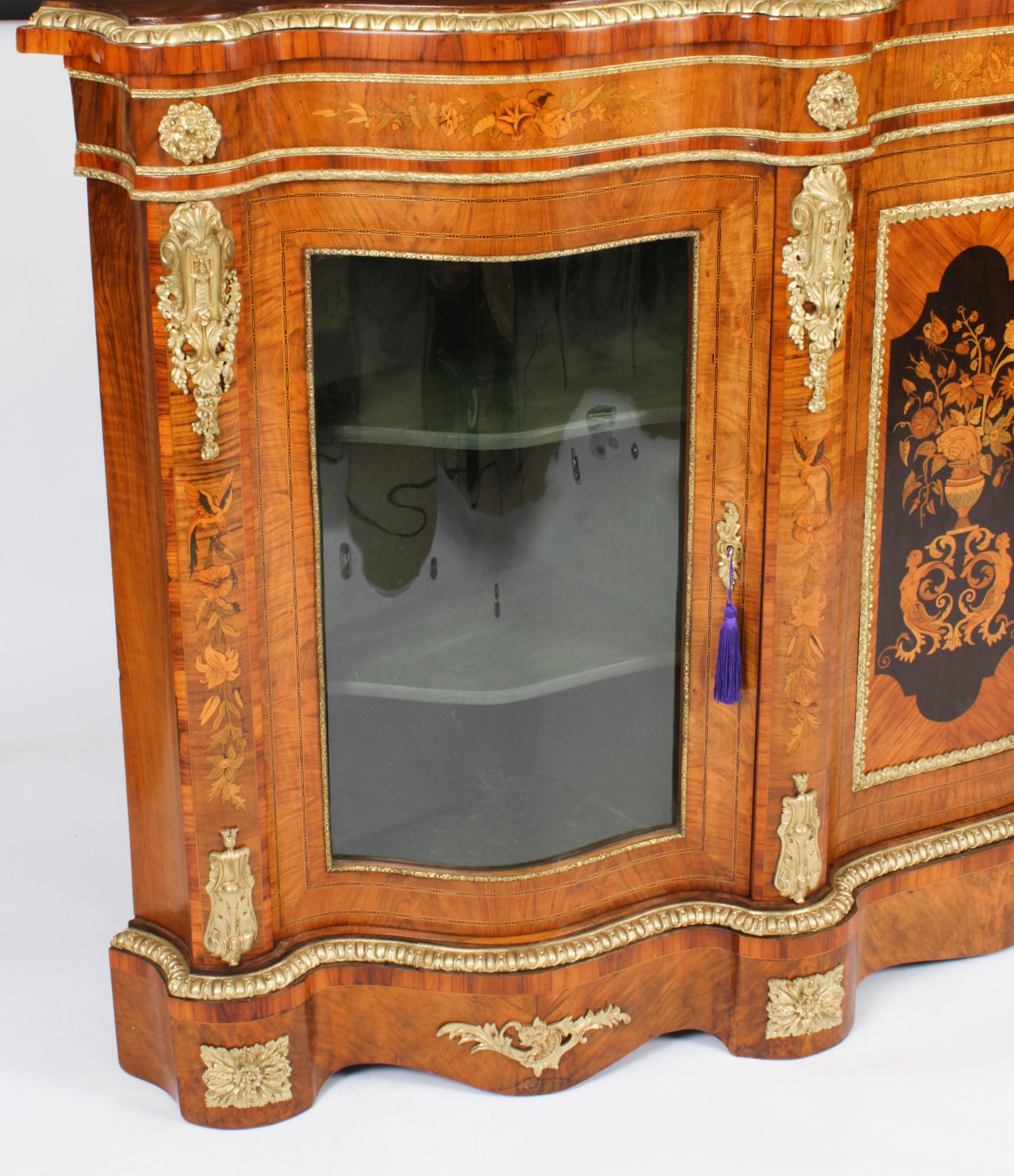 Antique Large Ormolu Mounted Walnut & Marquetry Serpentine Credenza 19th C For Sale 13