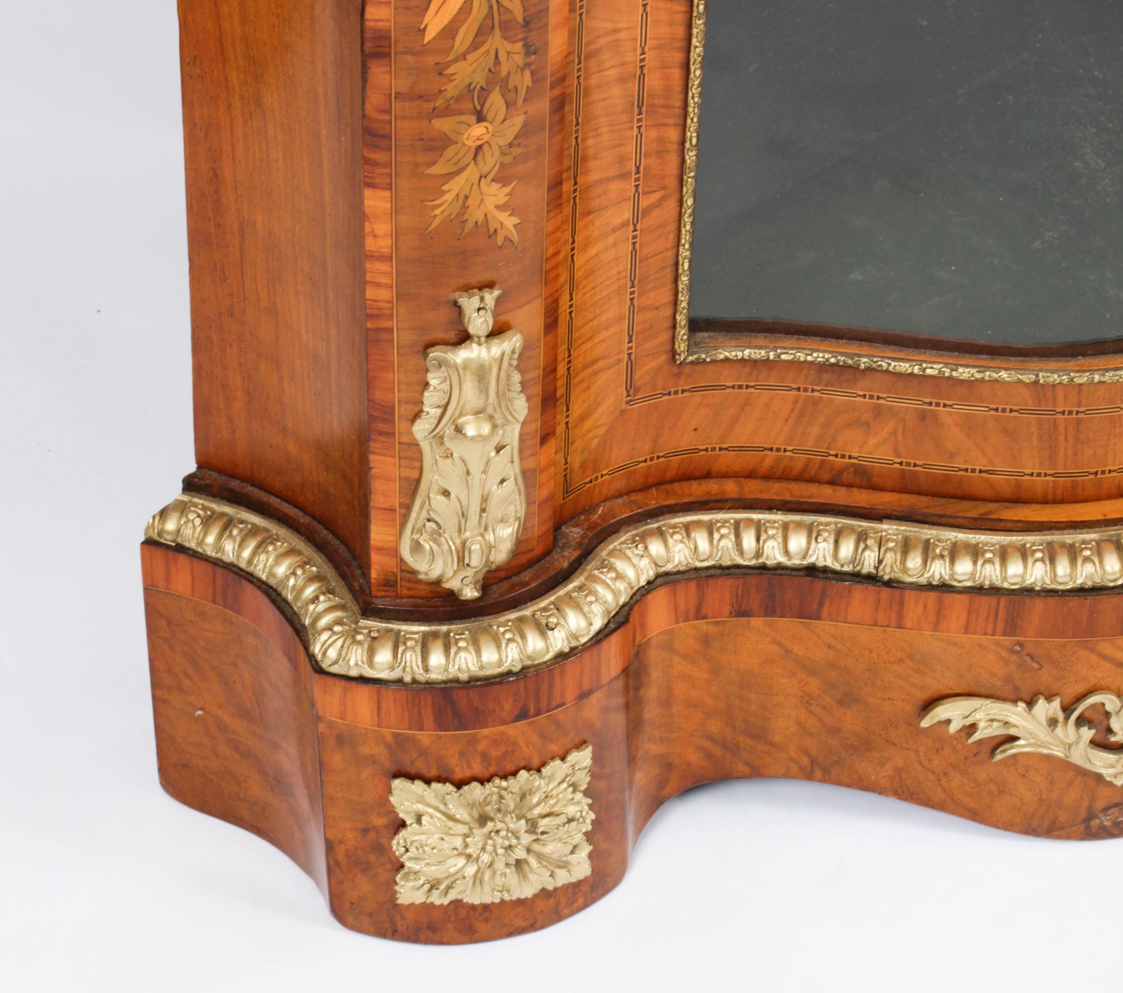 Antique Large Ormolu Mounted Walnut & Marquetry Serpentine Credenza 19th C For Sale 14