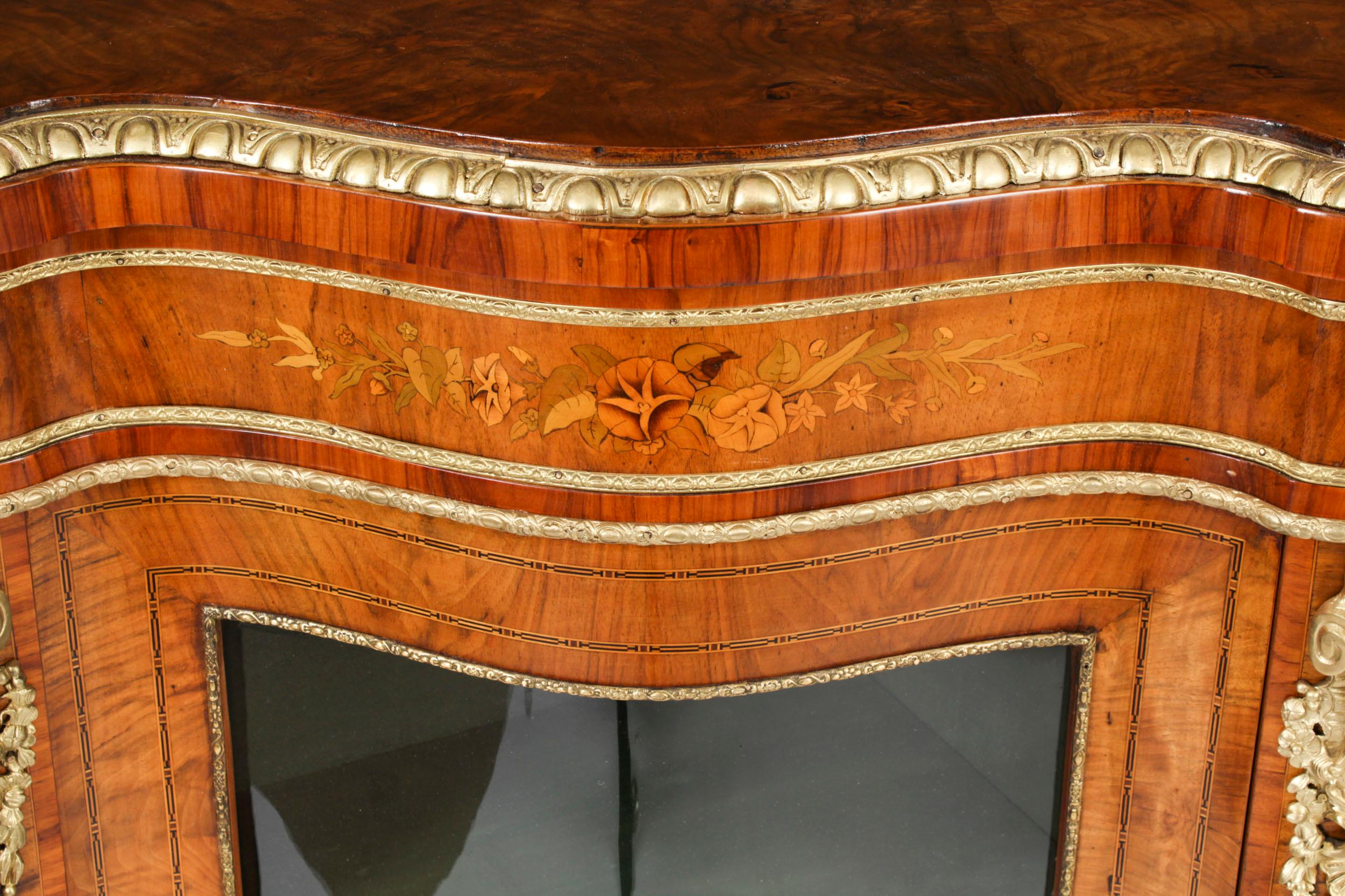 Antique Large Ormolu Mounted Walnut & Marquetry Serpentine Credenza 19th C For Sale 16