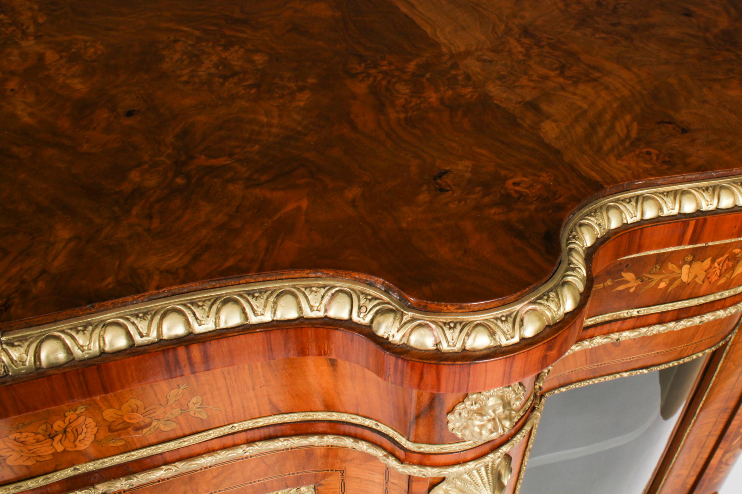 Antique Large Ormolu Mounted Walnut & Marquetry Serpentine Credenza 19th C For Sale 1