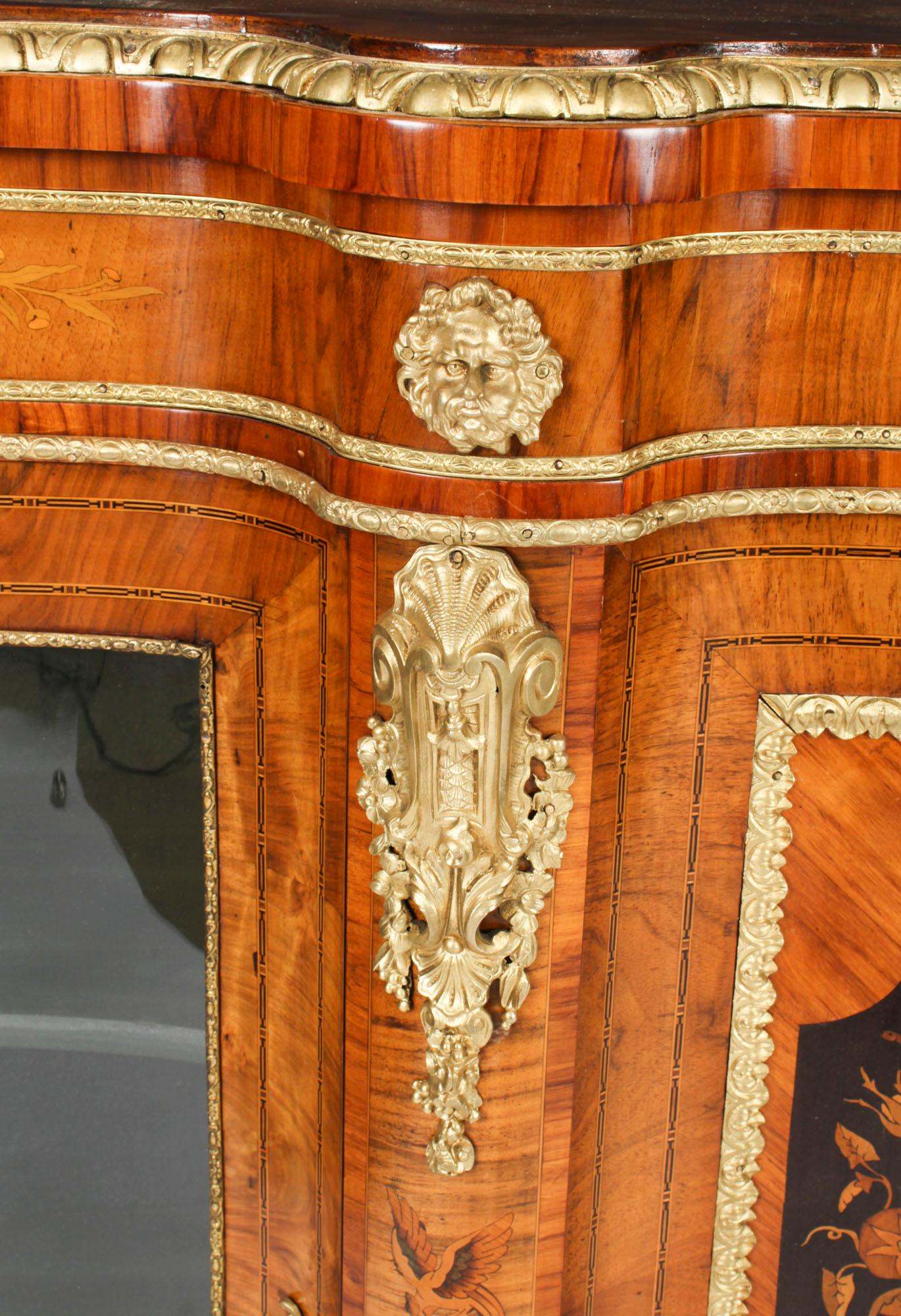 Antique Large Ormolu Mounted Walnut & Marquetry Serpentine Credenza 19th C For Sale 4