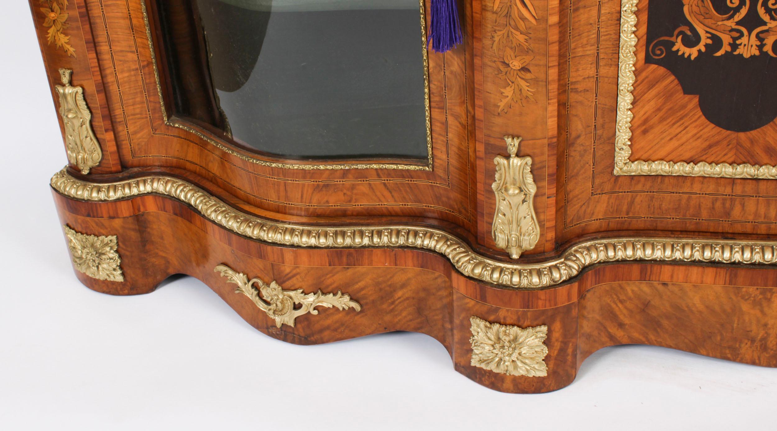 Antique Large Ormolu Mounted Walnut & Marquetry Serpentine Credenza 19th C For Sale 5