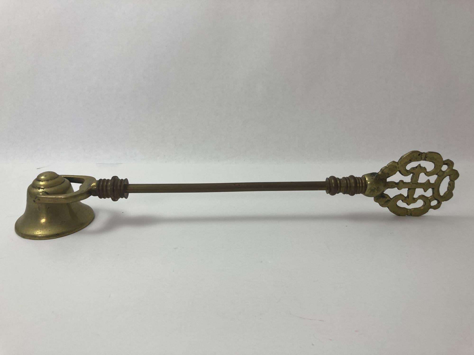 Antique Large British Victorian Ornate Brass Candle Snuffer.
Polished brass candle snuffer with pierced handle.
Victorian ornate large heavy vintage brass candle snuffer.
Substantial wonderfully decorated handle.
Cup has a rotation bar for easy