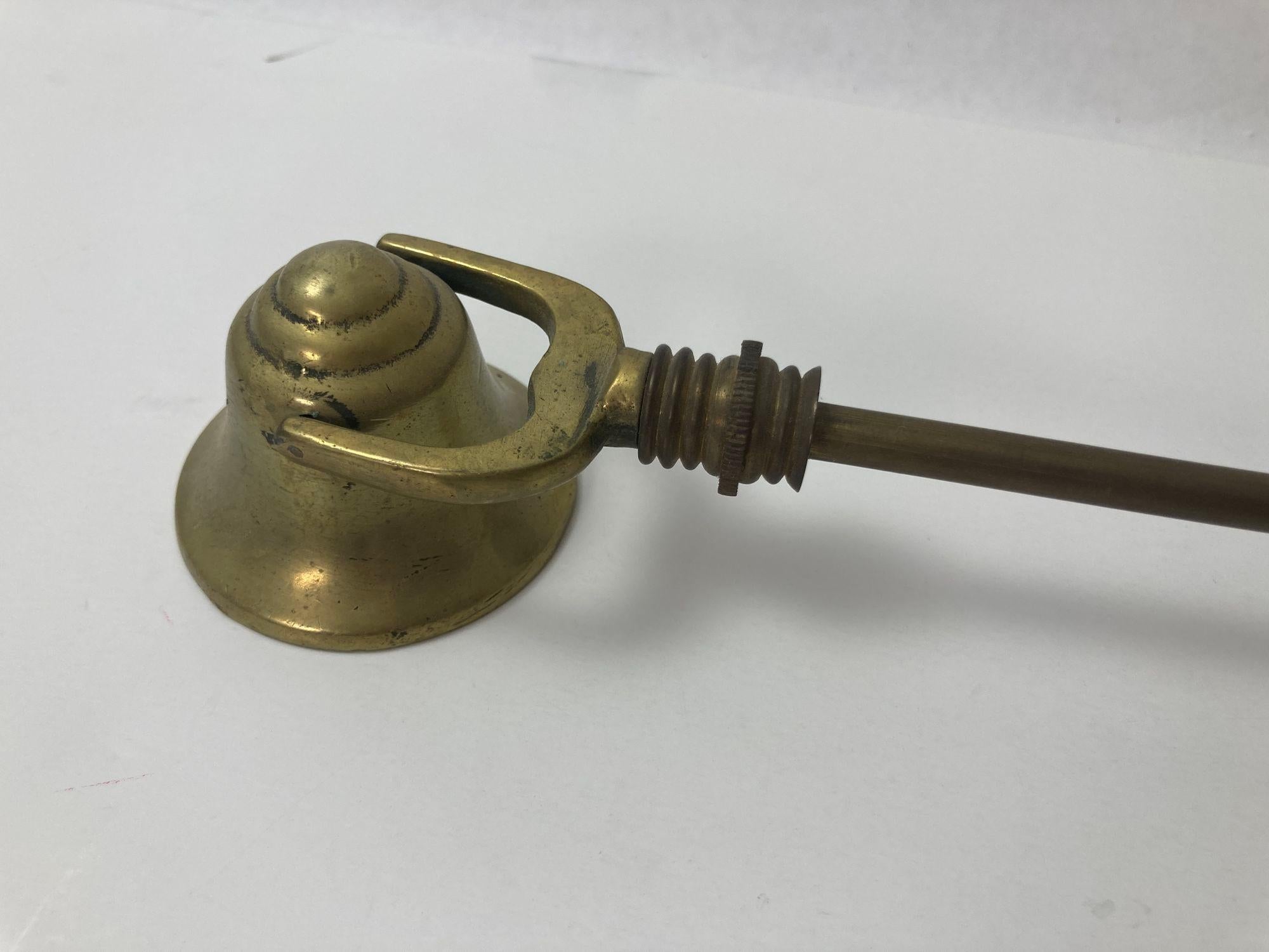 Hand-Carved Antique Large Ornate Brass Victorian Candle Snuffer For Sale