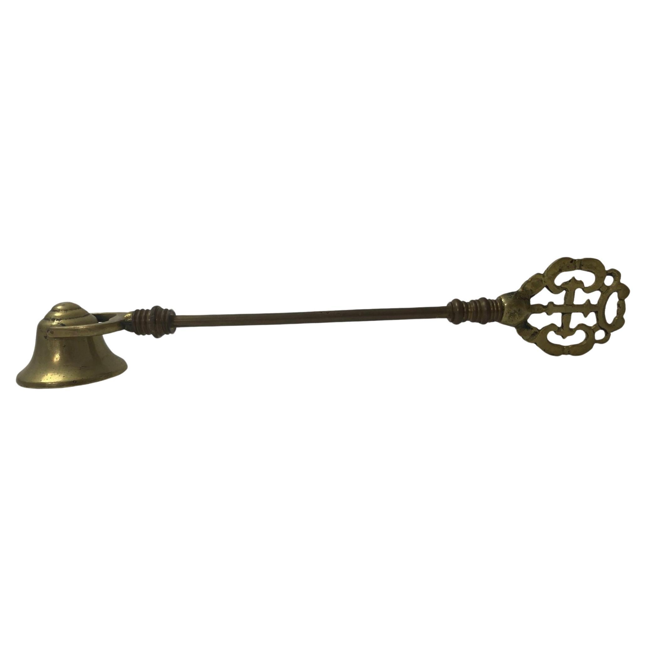 Antique Large Ornate Brass Victorian Candle Snuffer For Sale