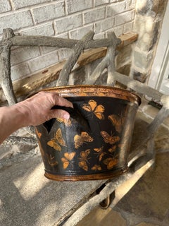 Antique Large Oval Double Handled Decoupage Container Planter