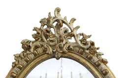Antique Large Oval Gilt and Cream Decorated Overmantle Wall Mirror
