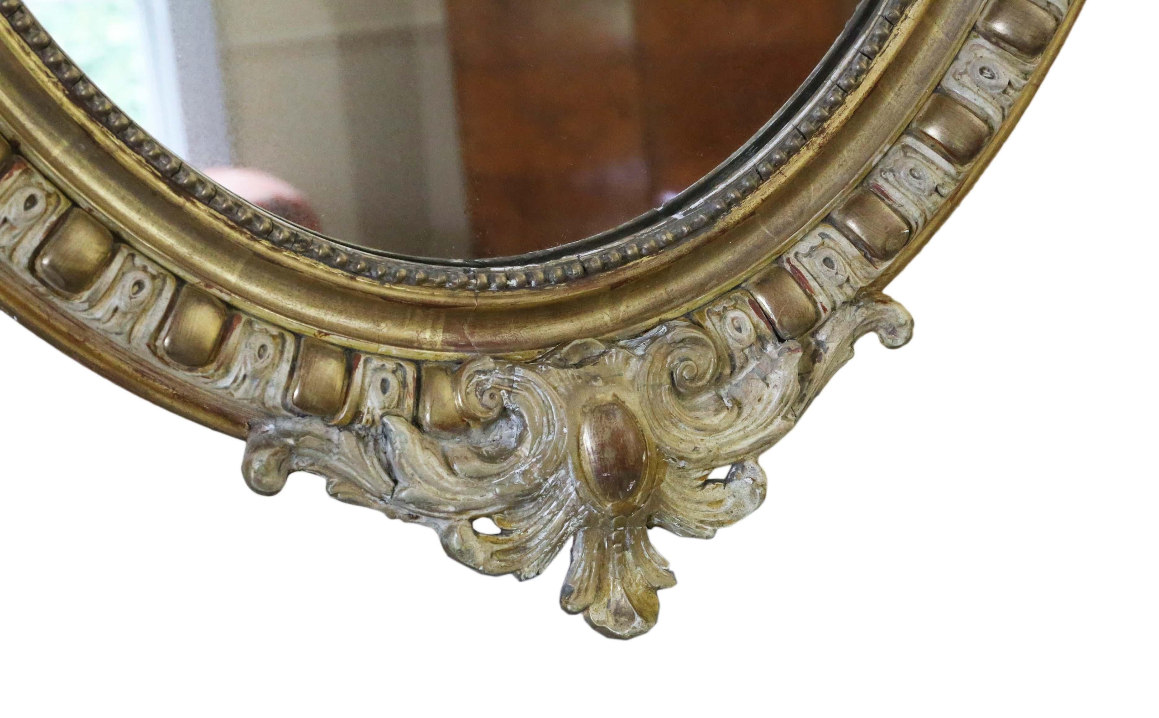 19th Century Antique Large Oval Gilt and Cream Decorated Overmantle Wall Mirror
