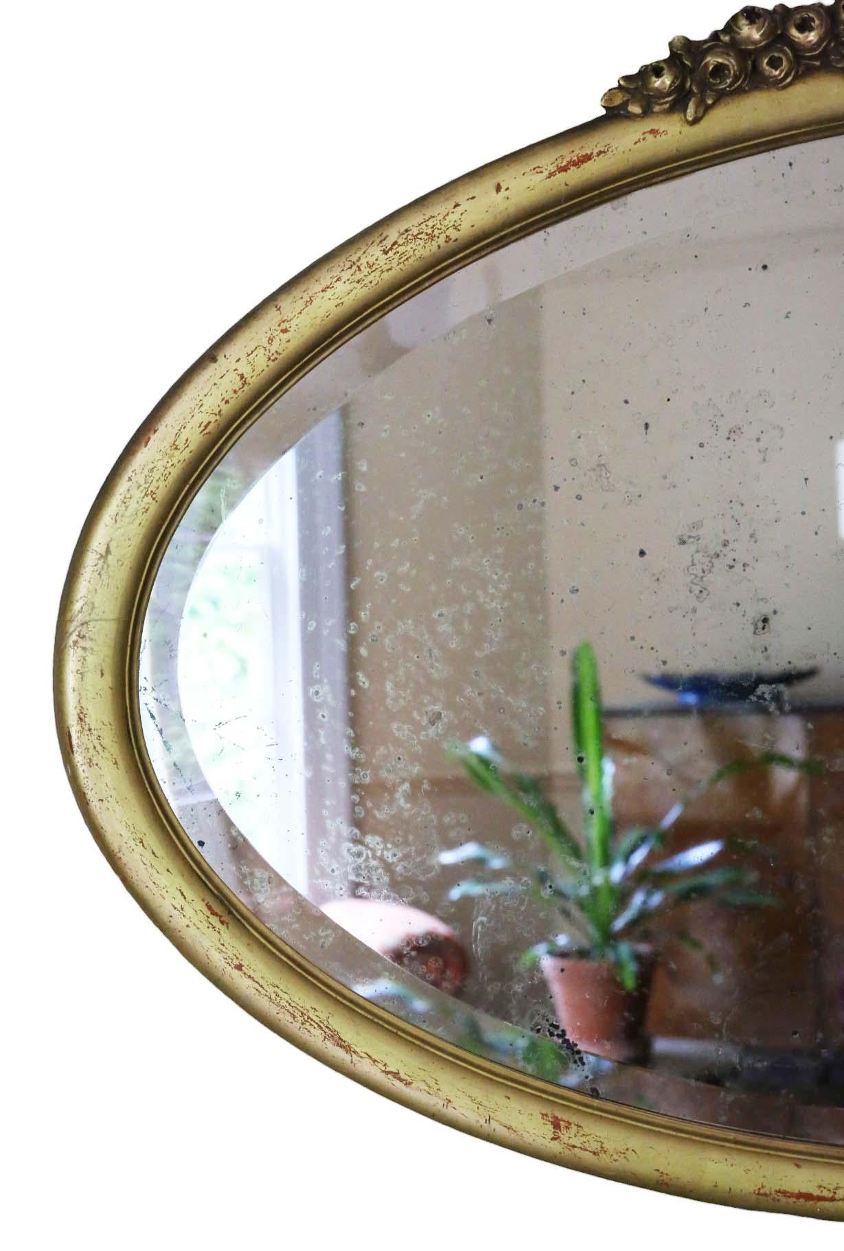 Early 20th Century Antique Large Oval Gilt Overmantle Wall Mirror C1900 – Quality For Sale