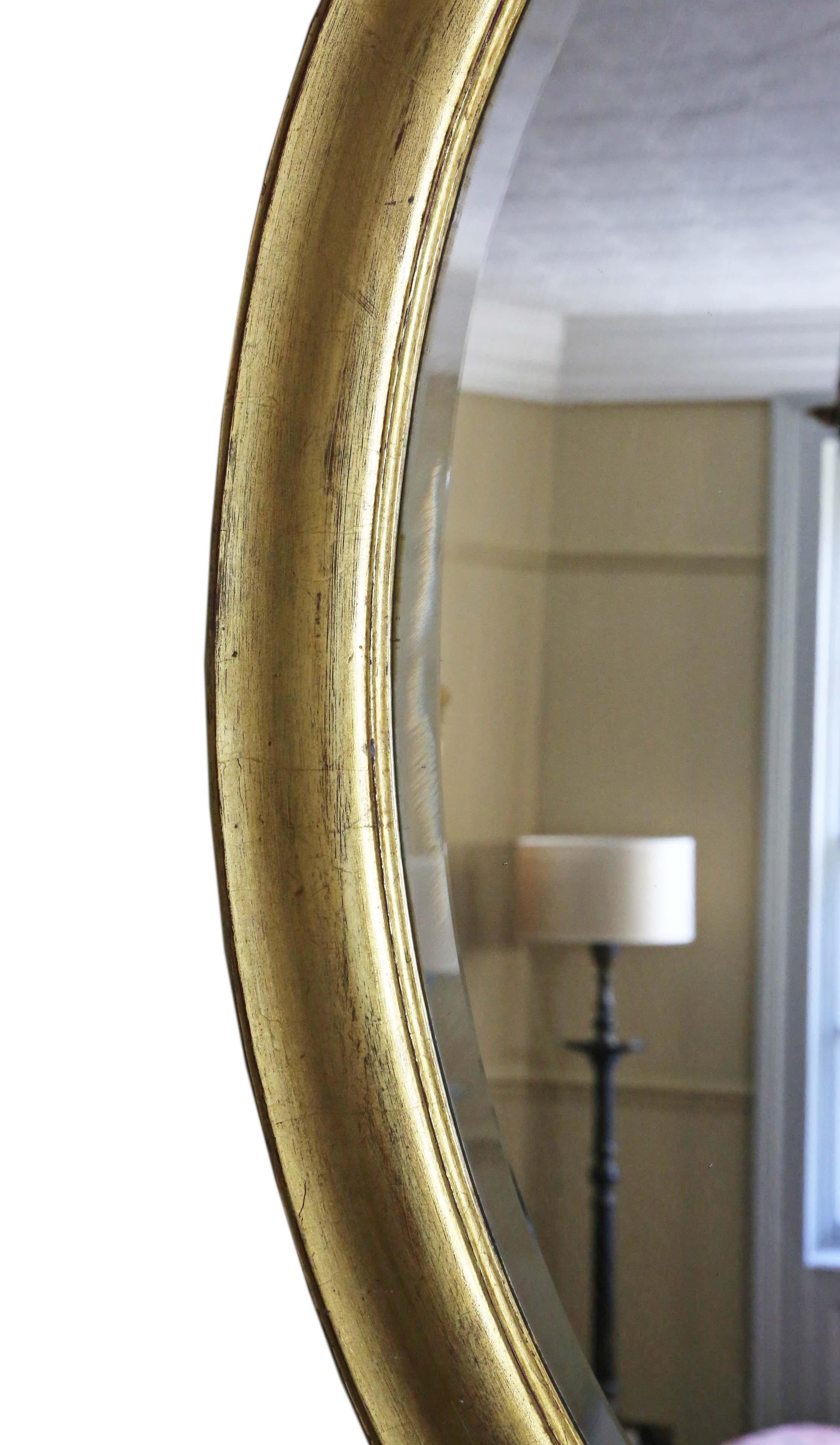 Wood Antique Large Oval Gilt Wall Mirror Overmantle 19th Century
