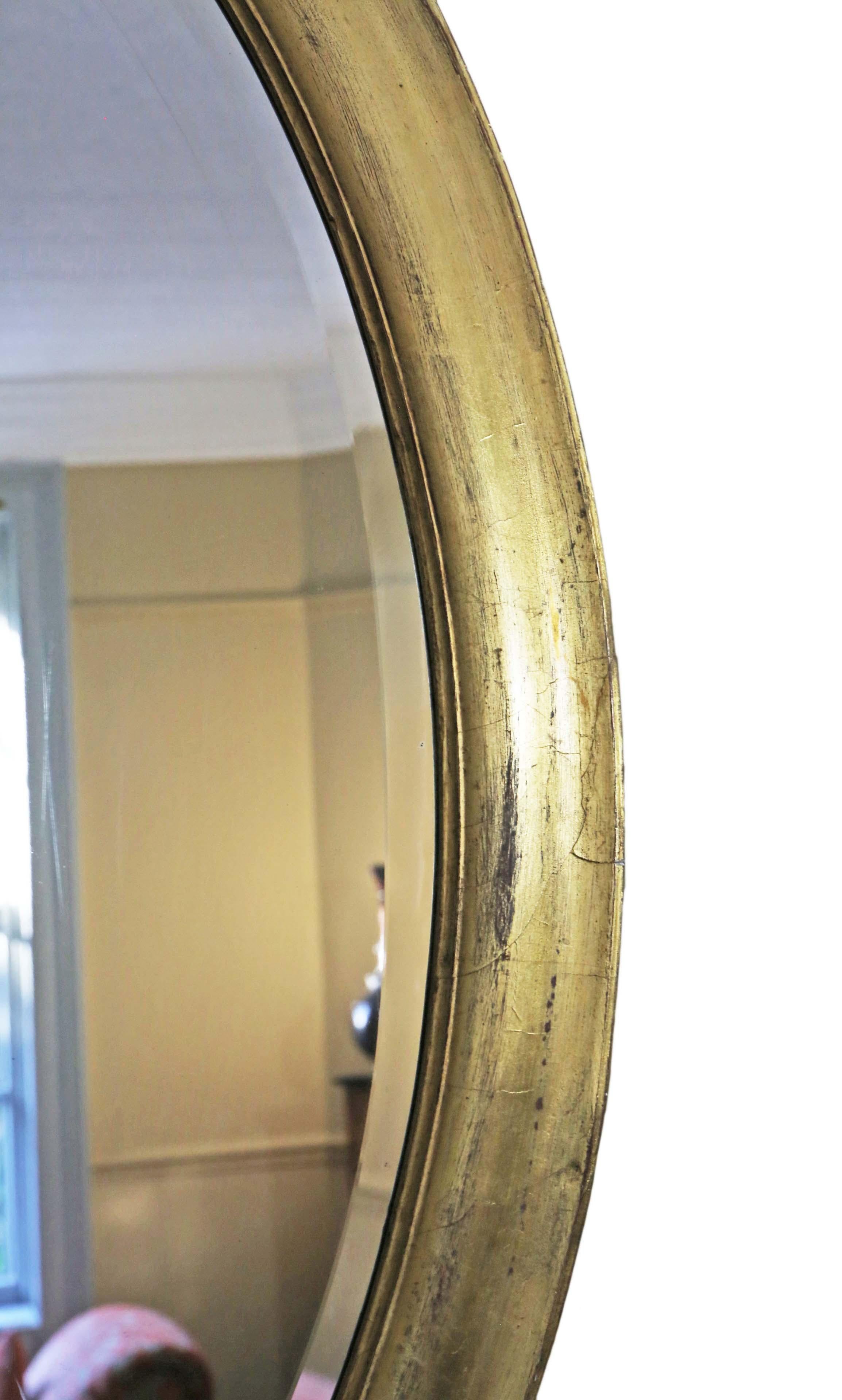 Antique Large Oval Gilt Wall Mirror Overmantle 19th Century 1