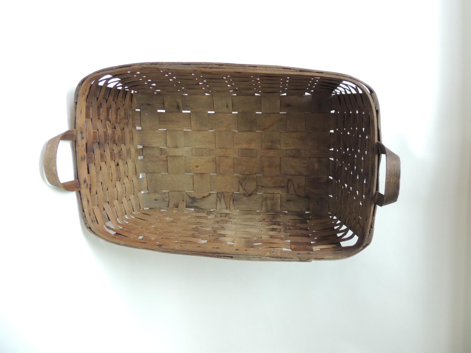Shaker Antique Large Over-Size Wooden Flat-Woven Harvest Basket with Handles