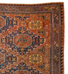 Antique Large Oversize Caucasian Rust and Blue Tribal Soumak Carpet, circa 1920s
