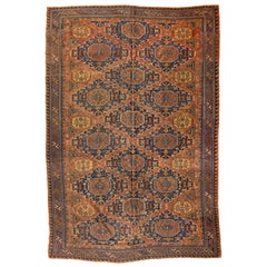 Antique Large Oversize Caucasian Rust and Blue Tribal Soumak Carpet, circa 1920s