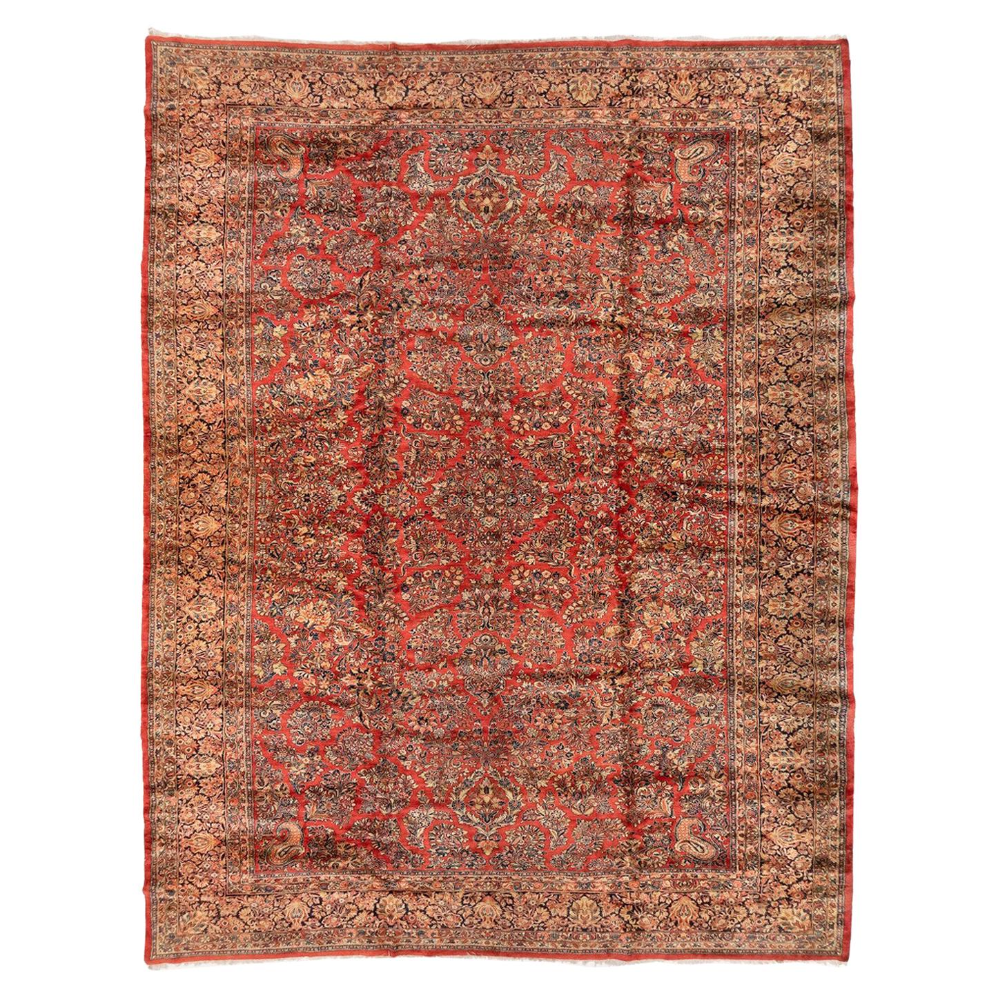 Antique Large Oversize Persian Red Floral Sarouk Rug, c. 1920s For Sale