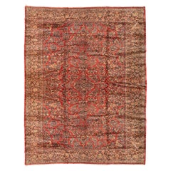 Antique Large Oversize Persian Red Floral Sarouk Rug, c. 1920s