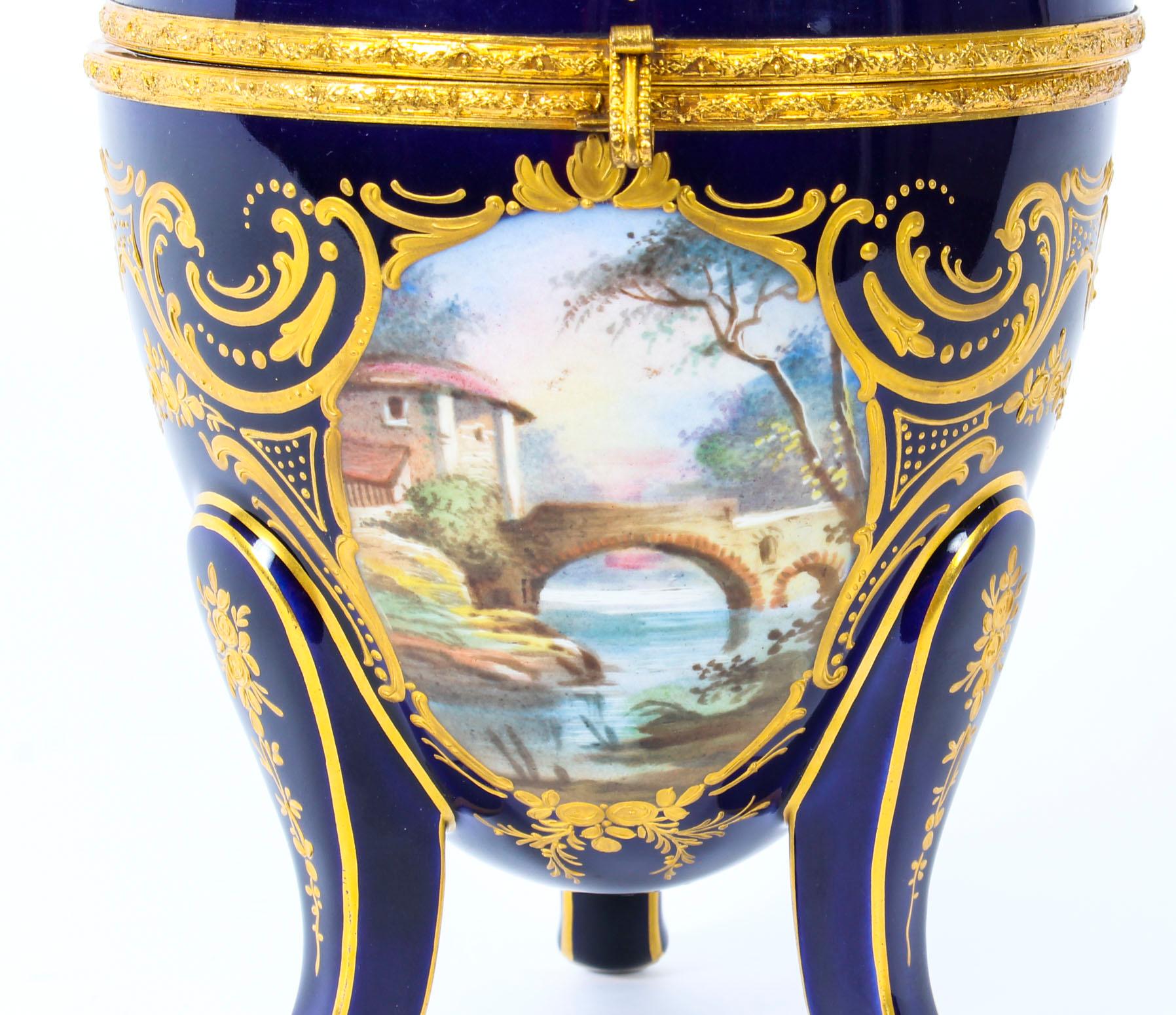 Antique Large Ovoid Ormolu Casket Sevres Porcelain Navy-Blue, 19th Century In Good Condition In London, GB