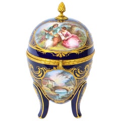 Antique Large Ovoid Ormolu Casket Sevres Porcelain Navy-Blue, 19th Century