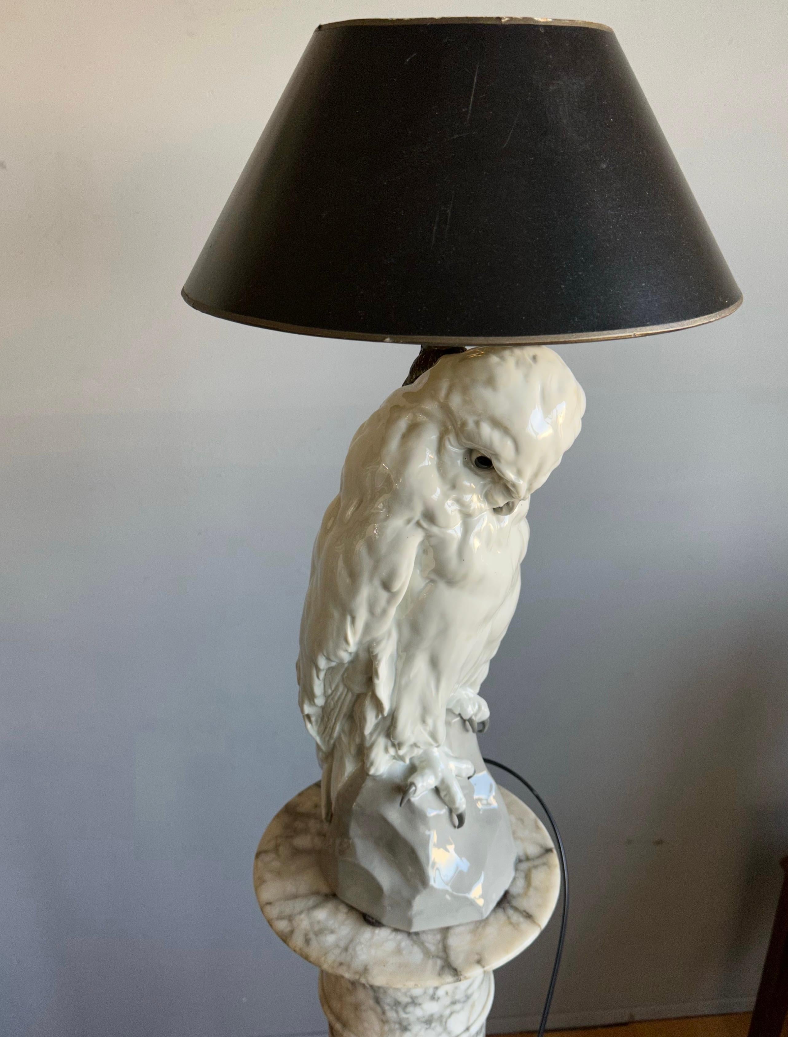 German Antique & Large Owl Sculpture Symbol for Wisdom & Learning Table Lamp, Otto Pech For Sale