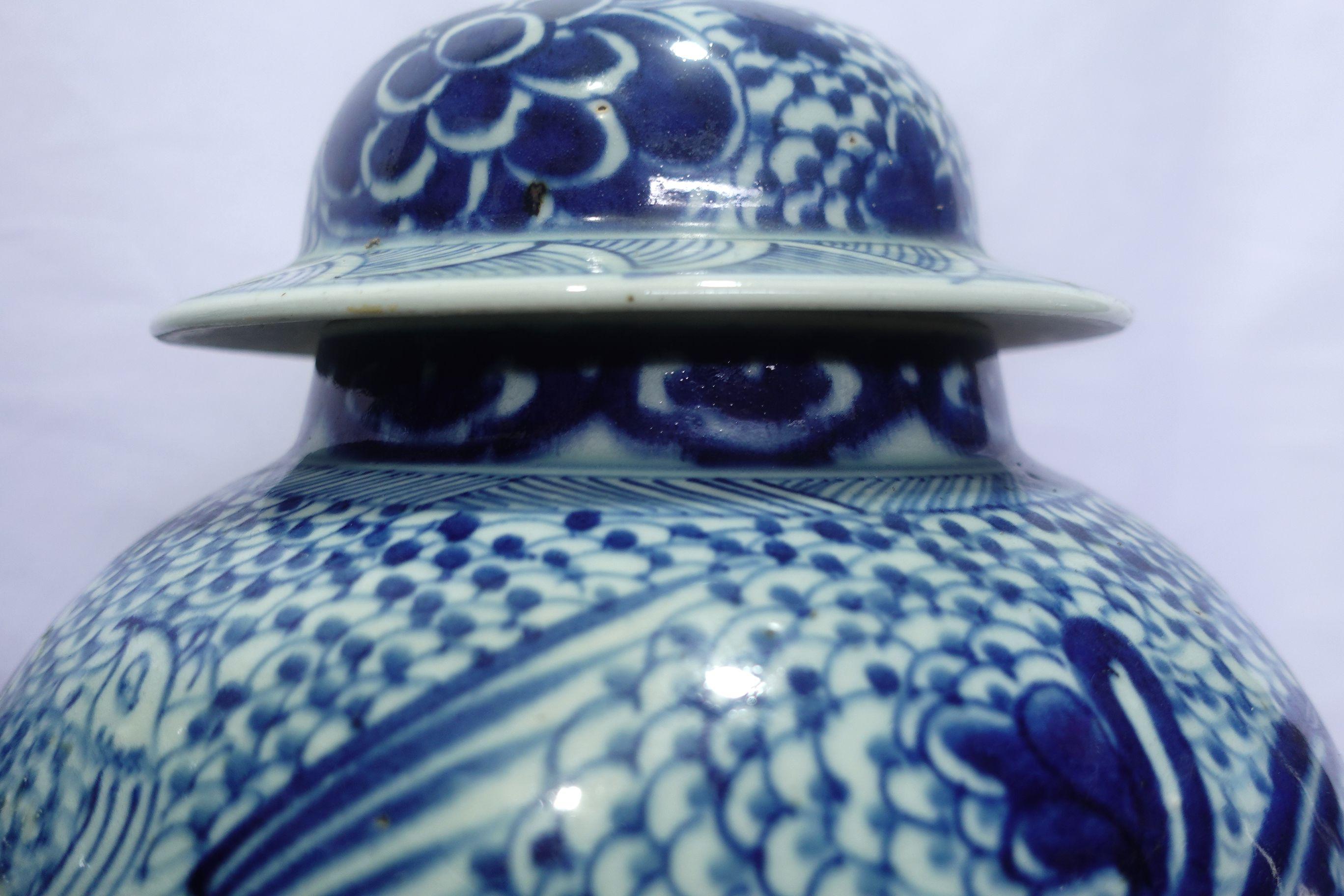 Antique Large Pair Chinese Blue & White Porcelain Temple Jars For Sale 4