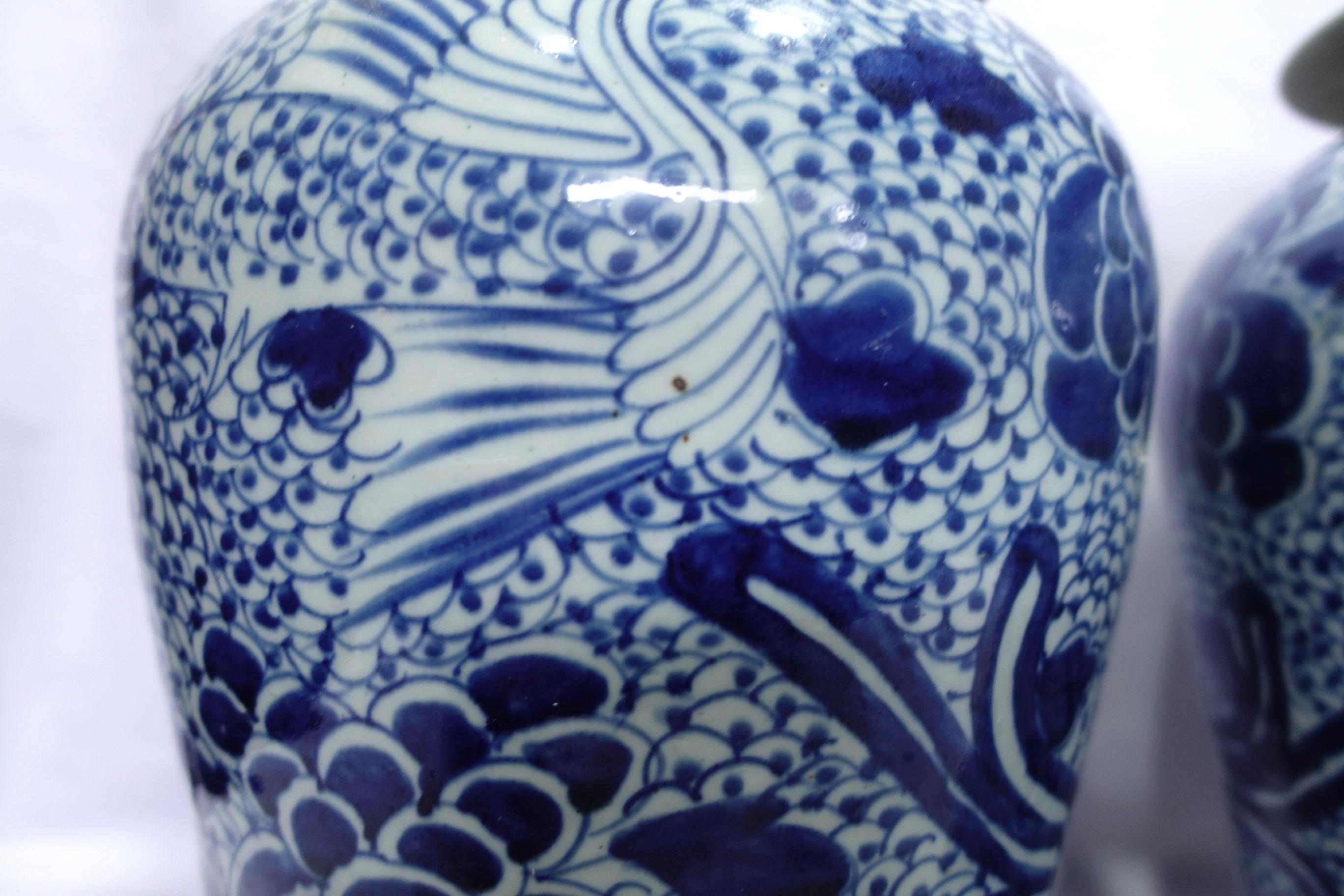 Antique Large Pair Chinese Blue & White Porcelain Temple Jars For Sale 6