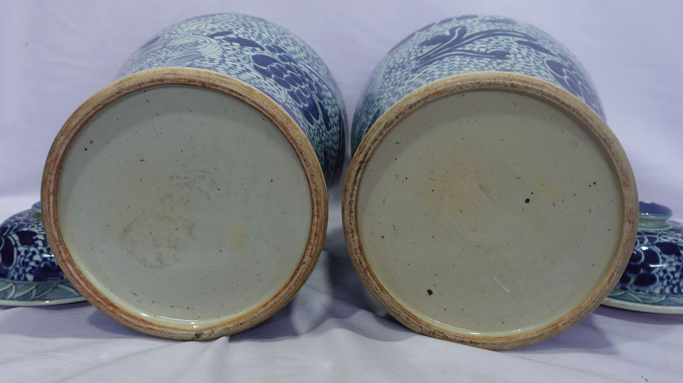 Antique Large Pair Chinese Blue & White Porcelain Temple Jars For Sale 11
