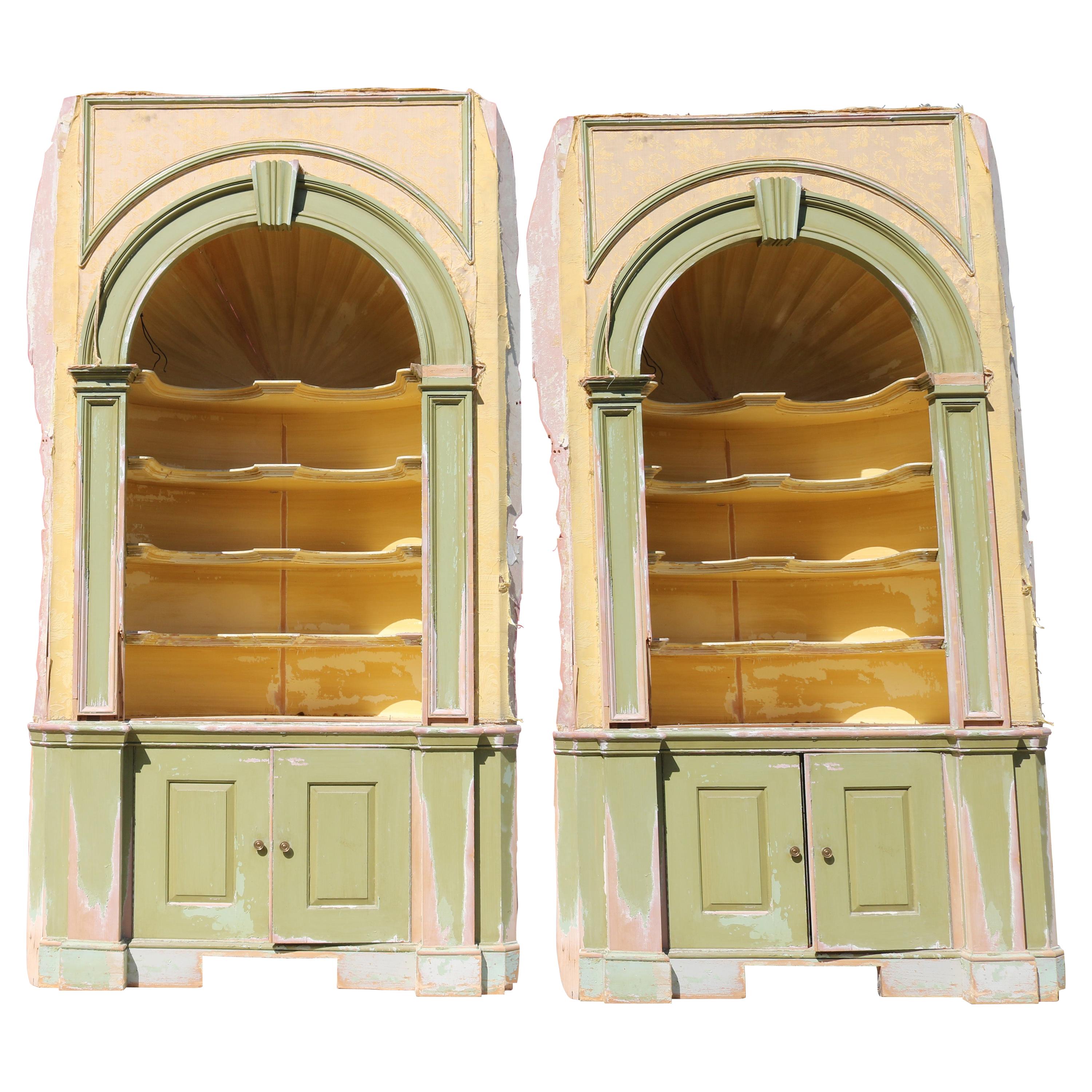 Antique Large Pair George III Style Architectural Built in Corner Cabinets c1900