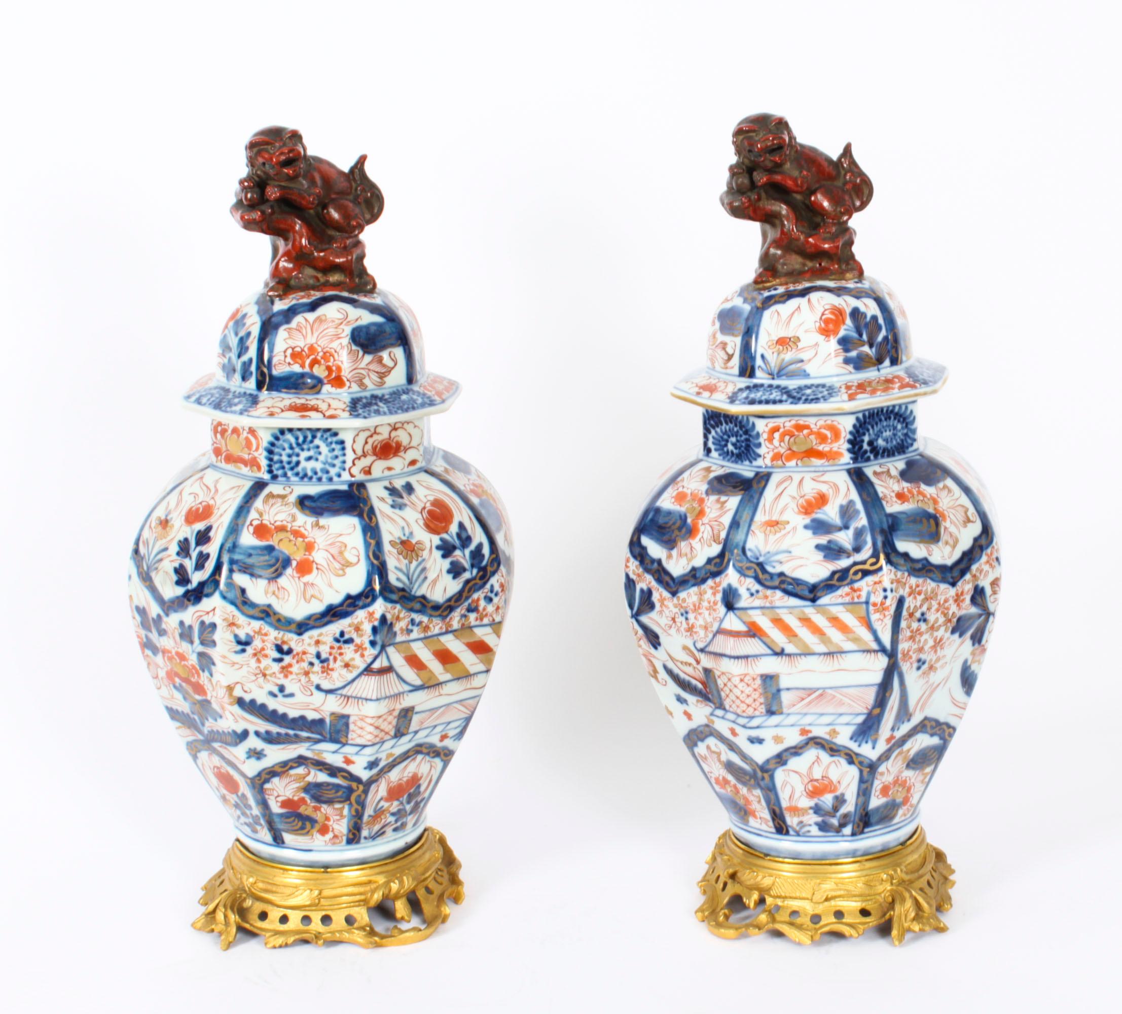 Antique Large Pair Japanese Imari Porcelain Vases on Stands, 18th Century 9
