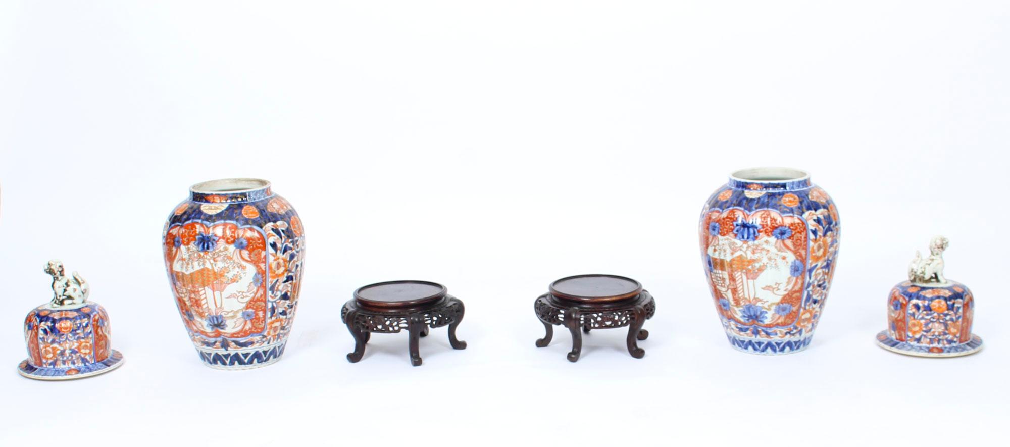 Antique Large Pair Japanese Imari Porcelain Vases on Stands, 19th Century 9