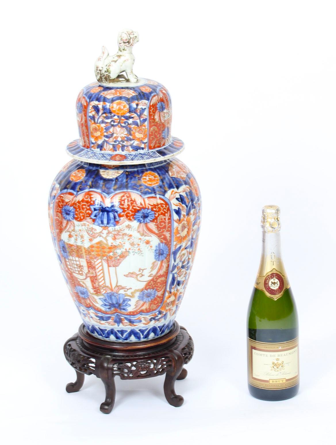 Antique Large Pair Japanese Imari Porcelain Vases on Stands, 19th Century 10