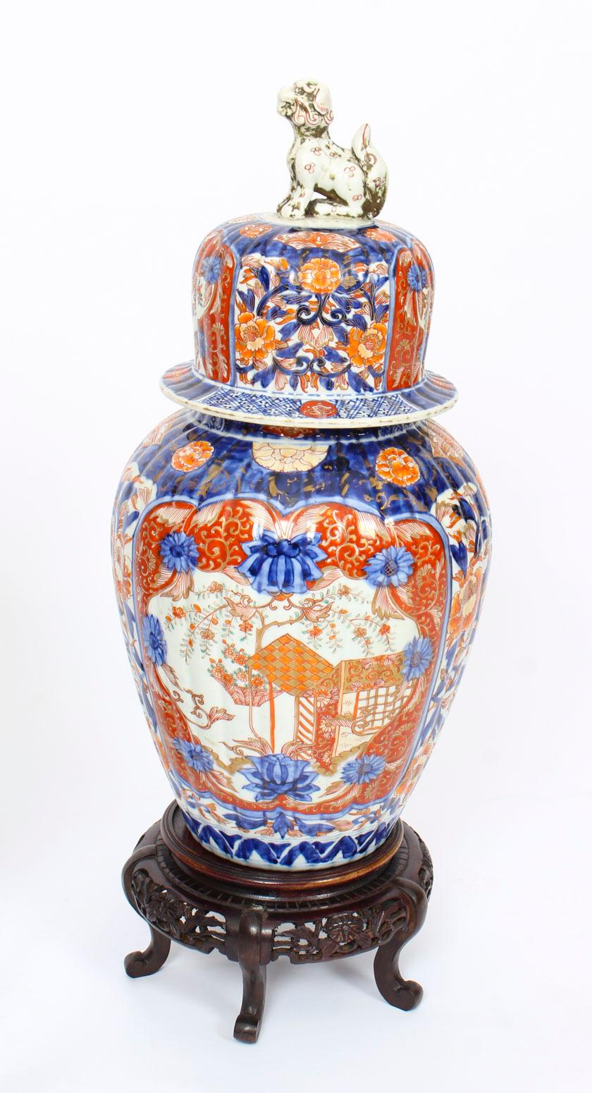 Antique Large Pair Japanese Imari Porcelain Vases on Stands, 19th Century In Good Condition In London, GB