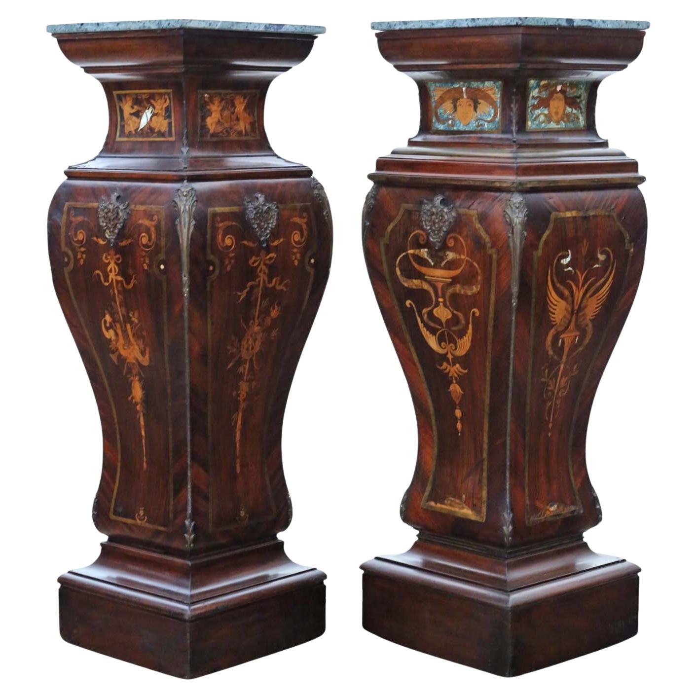 Antiguo Par Grande de Mesas de Pedestal de Estatua de Jardiniere del Siglo XIX