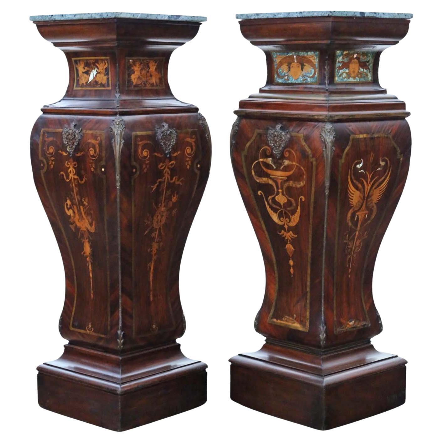 Antique Large Pair of 19th Century Neoclassical Jardiniere Statue Stands