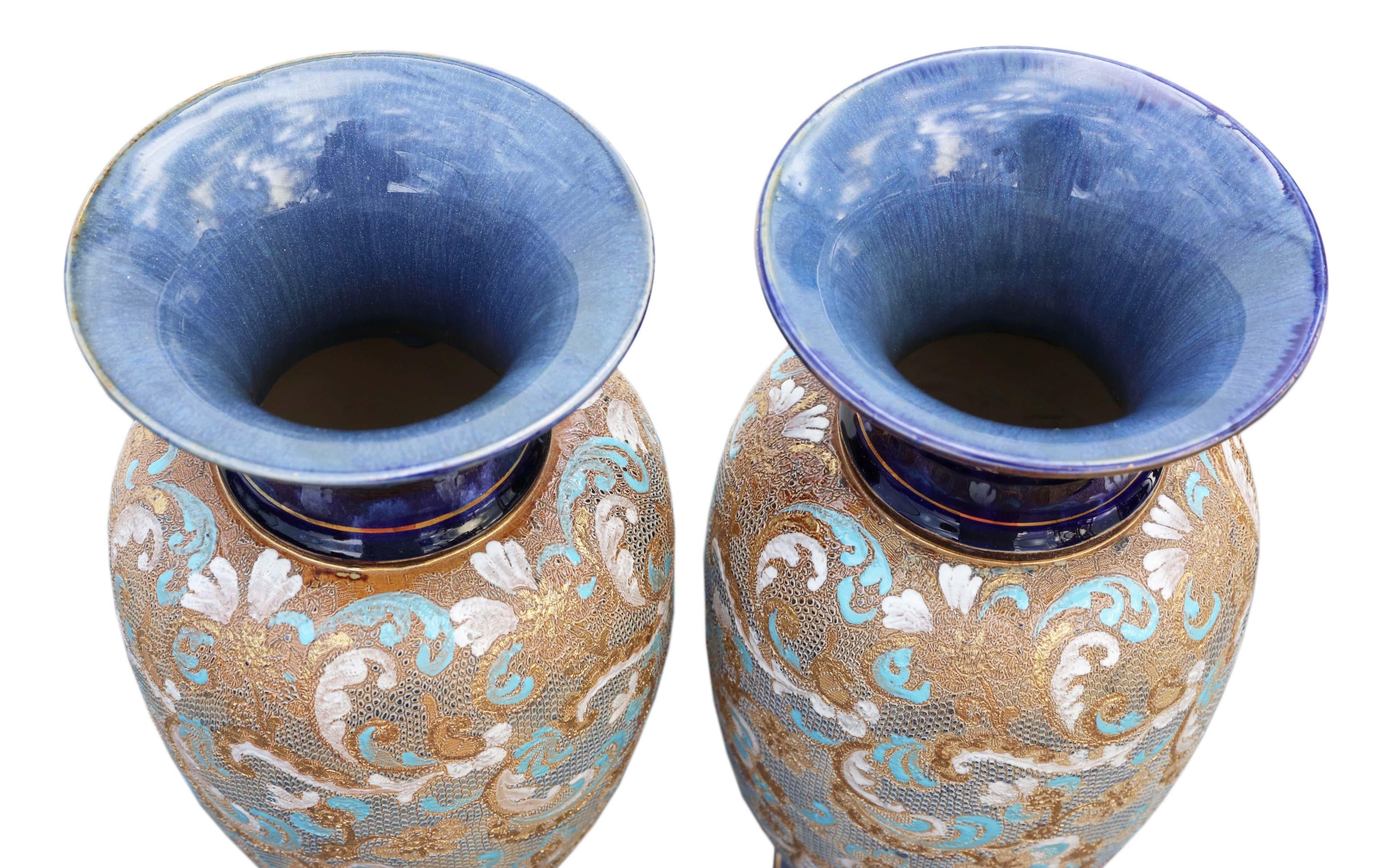 Ceramic Antique large pair of Art Nouveau Royal Doulton Slater vases For Sale