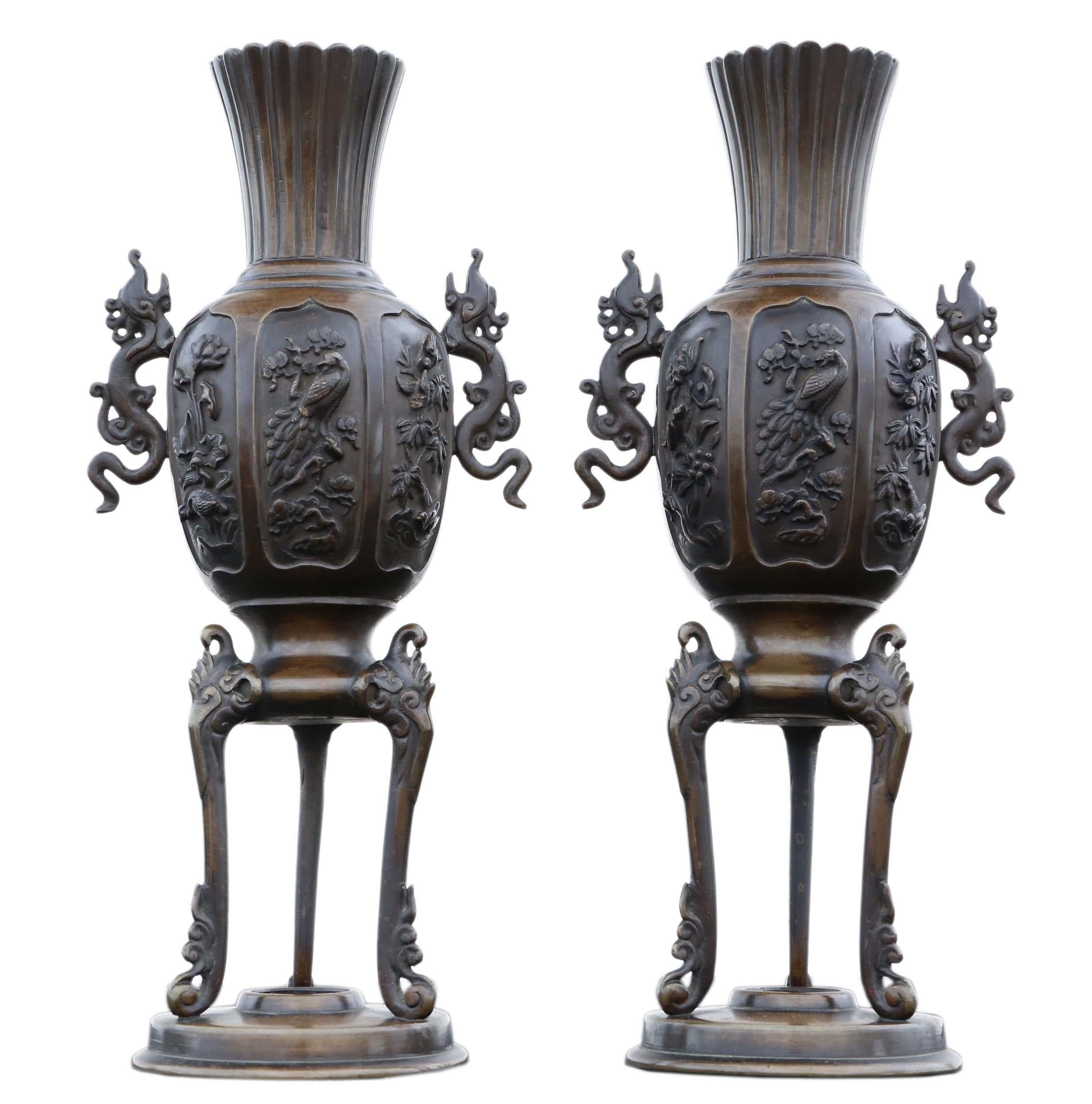 Antique Large Pair of Chinese Bronze Vases, 19th Century In Good Condition In Wisbech, Cambridgeshire