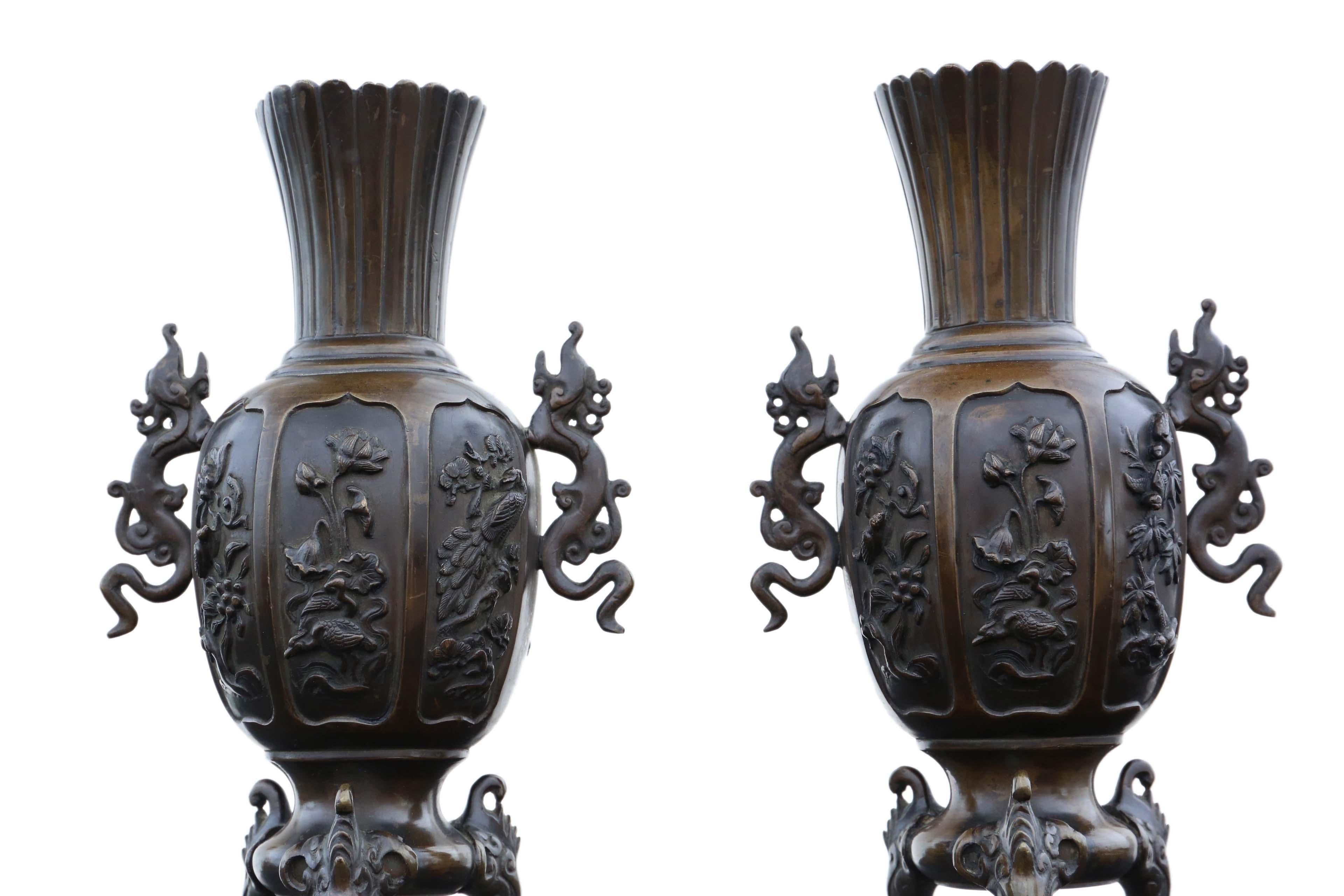 Antique Large Pair of Chinese Bronze Vases, 19th Century 3