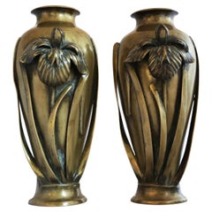 Antique Large Pair of Fine Quality Japanese Bronze Vases Meiji Period, C1910