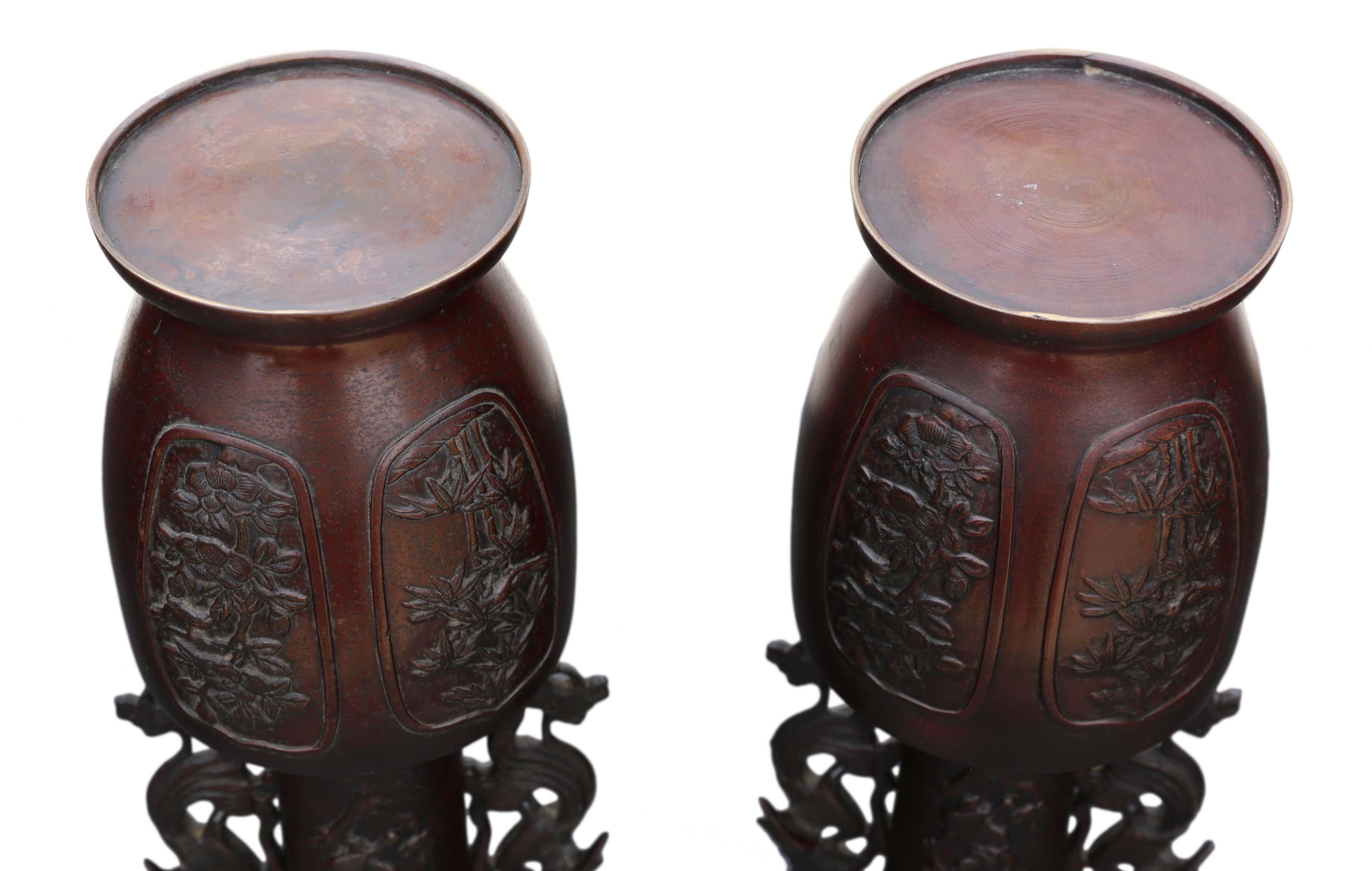 Antique Large Pair of Japanese Bronze Vases Meiji Period, 19th Century 3