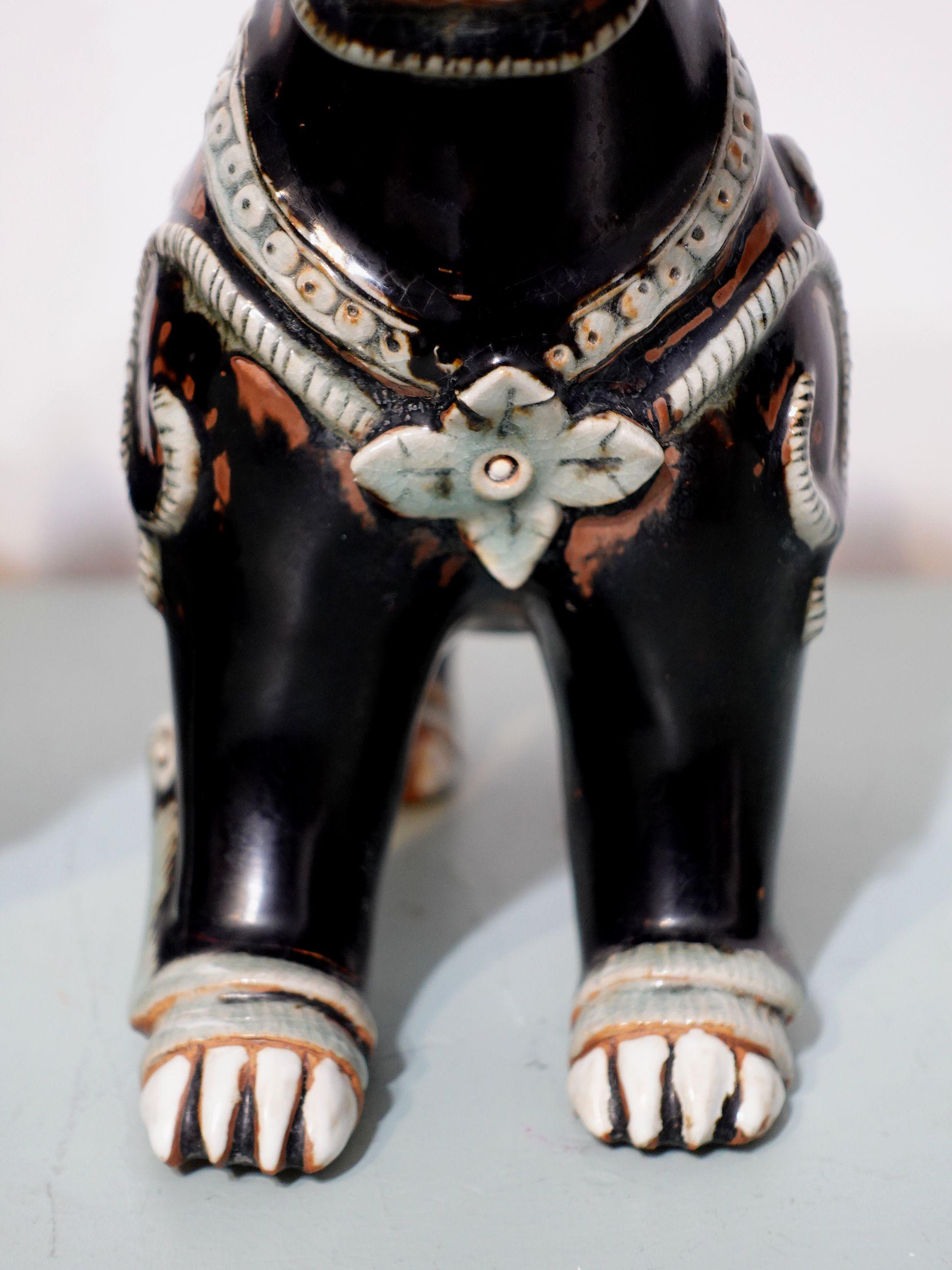 Antique Large Pair of Porcelain Noire Glaze Foo Lions/Dogs 1