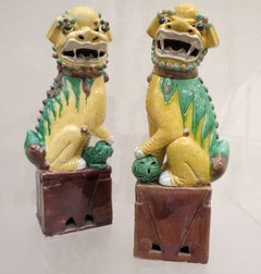 Antique Large Pair of Porcelain Polychrome Foo Dogs, Chinese, circa 1900